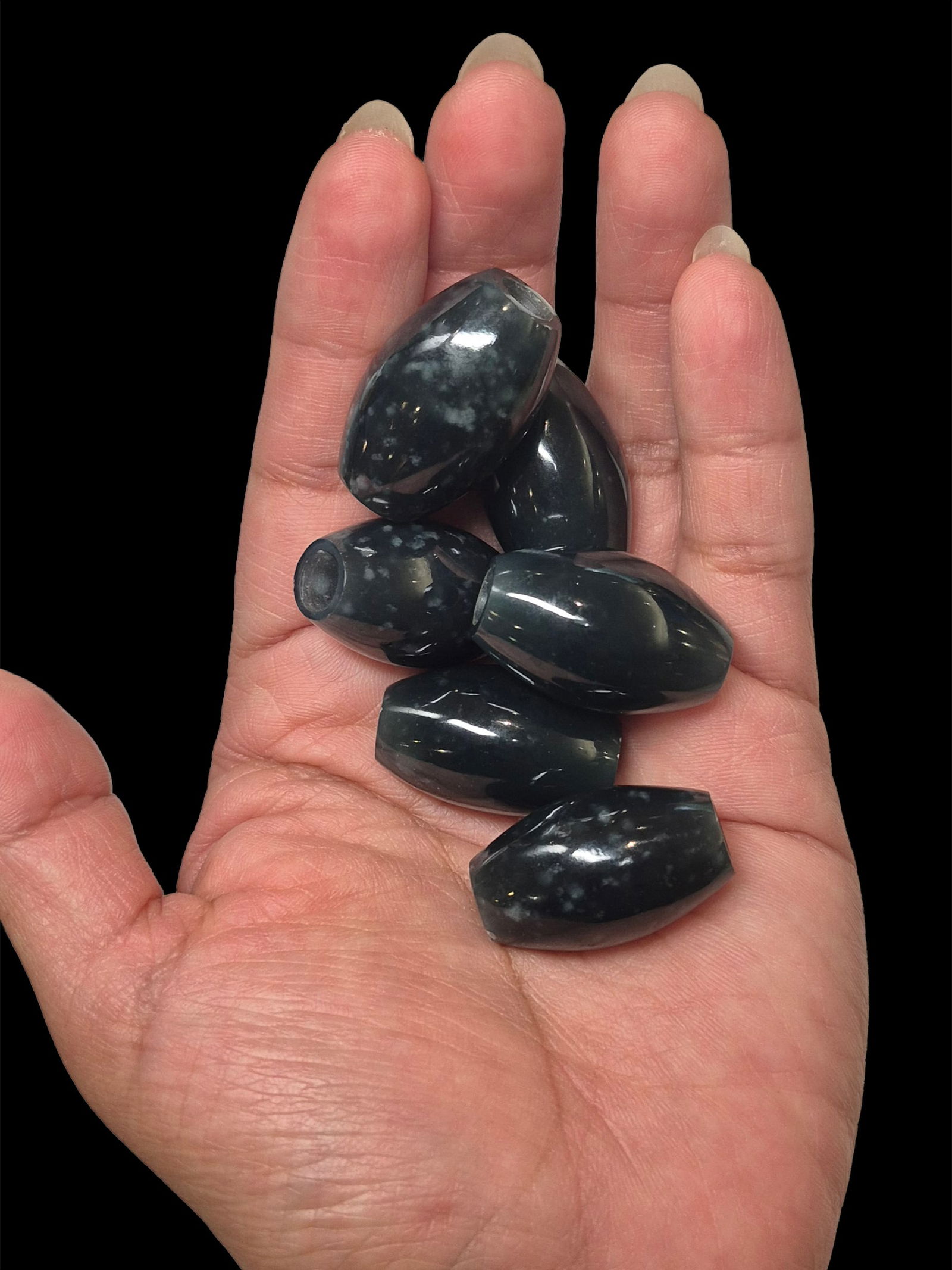 Pre-Columbian Style Blue Jade Tubular Beads: 1" x .5" Pre-Columbian Style Blue Jade Tubular Beads, Translucent, Montauga River Valley Guatemala