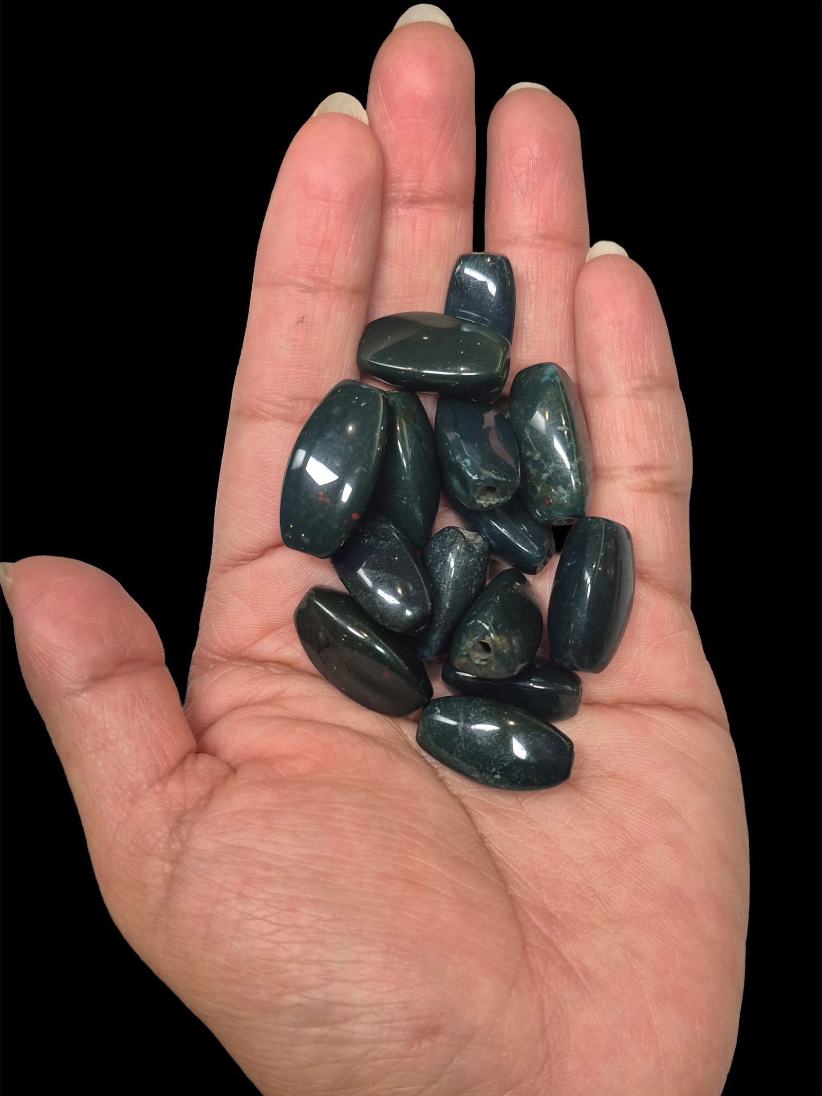 Pre-Columbian Style Blue Jade Triangle Beads: .5" x .25" Pre-Columbian Style Blue Jade Triangle Beads, Translucent, Montauga River Valley Guatemala