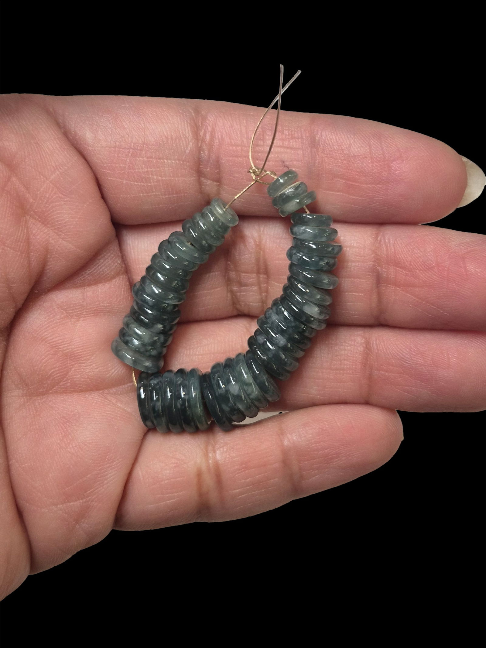 Jadeite Blue Jade Heishi Disc Beads, Guatemala: 3" Blue Jadeite Jade, Graduated Jade Disc-Heishi Beads, Translucent Jade Beads, Montauga River Valley Guatemeala, Approx 3" Strand Length