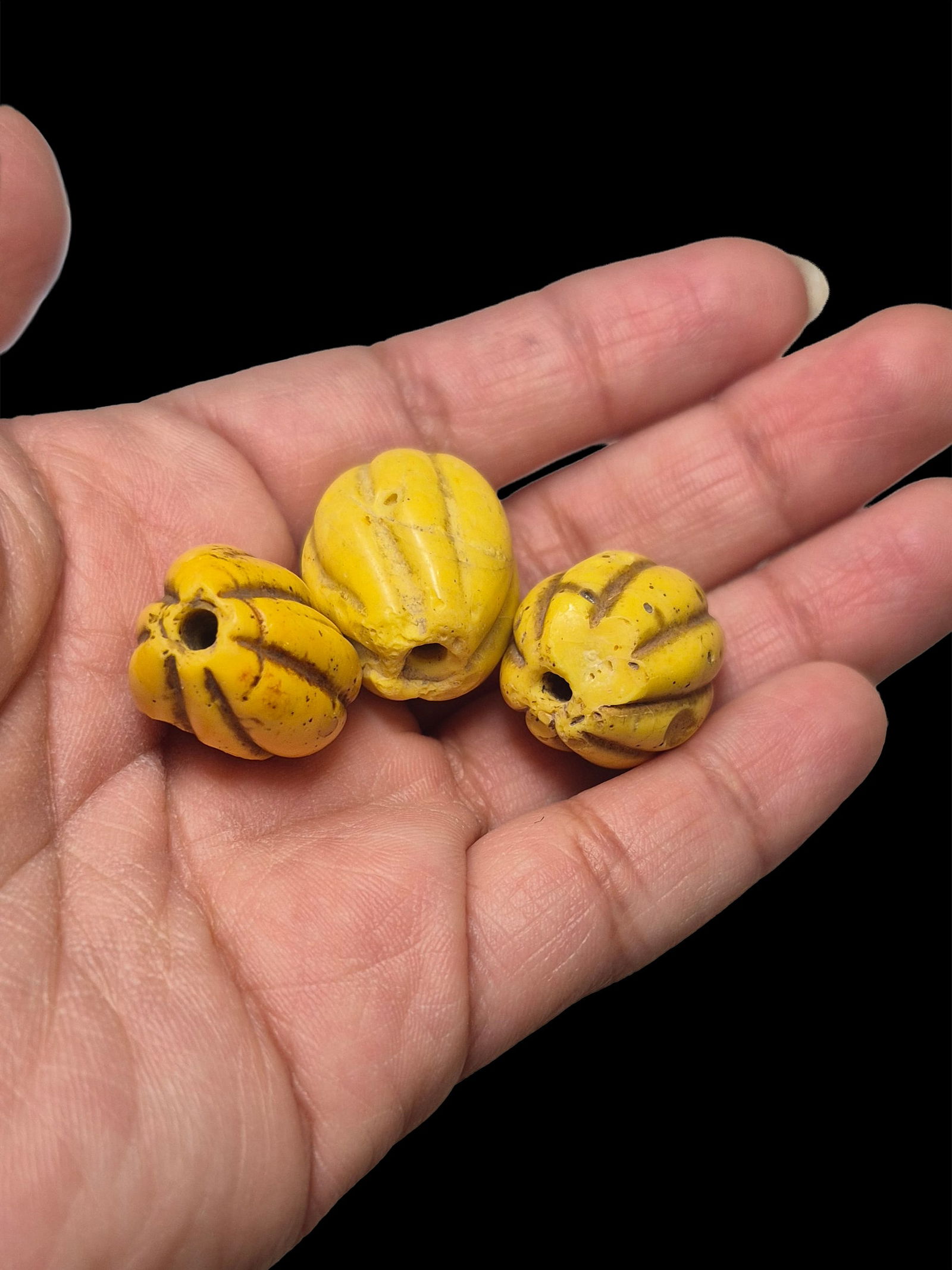 Ancient Sumerian Melon Beads: .75" x 5/8" Ancient Sumerian Melon Beads, Mesopotamia 1400-1200 BC