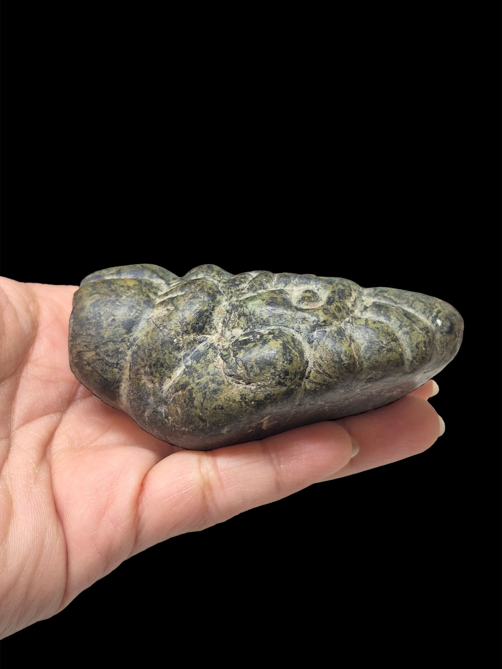 Pre-Columbian Mayan Serpentine Dwarf Shaman Figure: 2.1"x3.5" Pre-Columbian Mayan Serpentine Dwarf Shaman Figure, Guatemala 250-900 AD