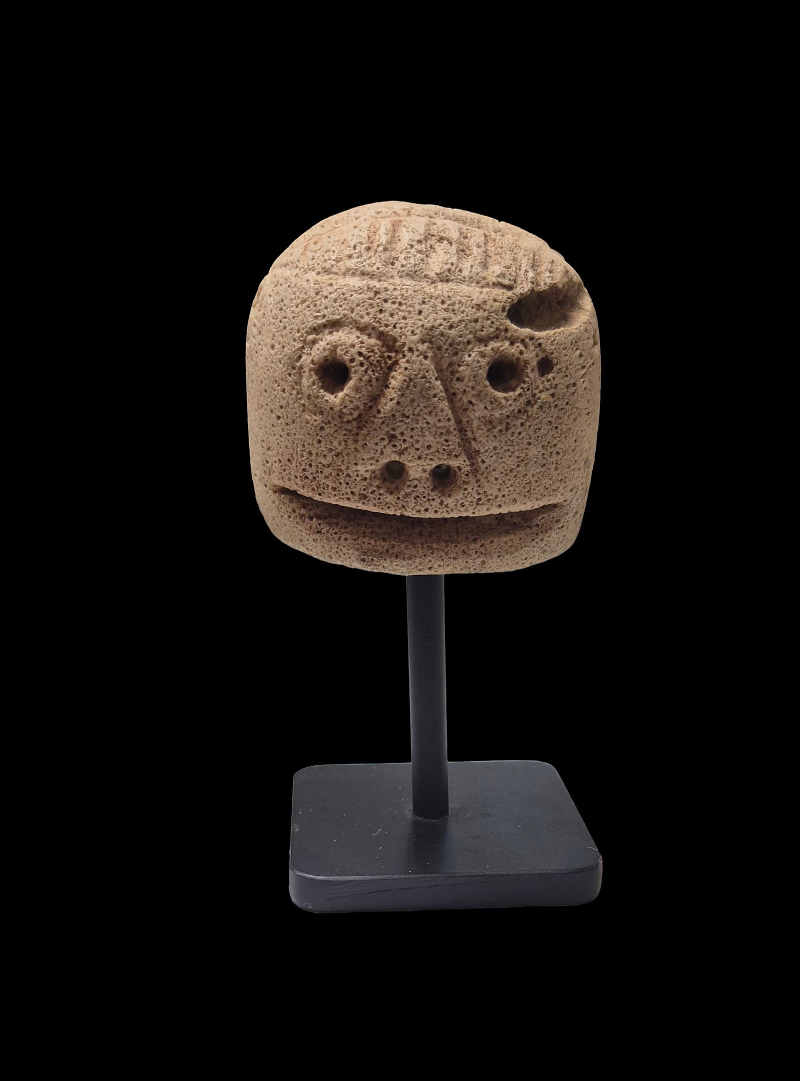 Pre-Columbian Shemanic Stone Head: 2"x2.1" Pre-Columbian Shemanic Stone Head, Mesoamerica, 300-800 AD
