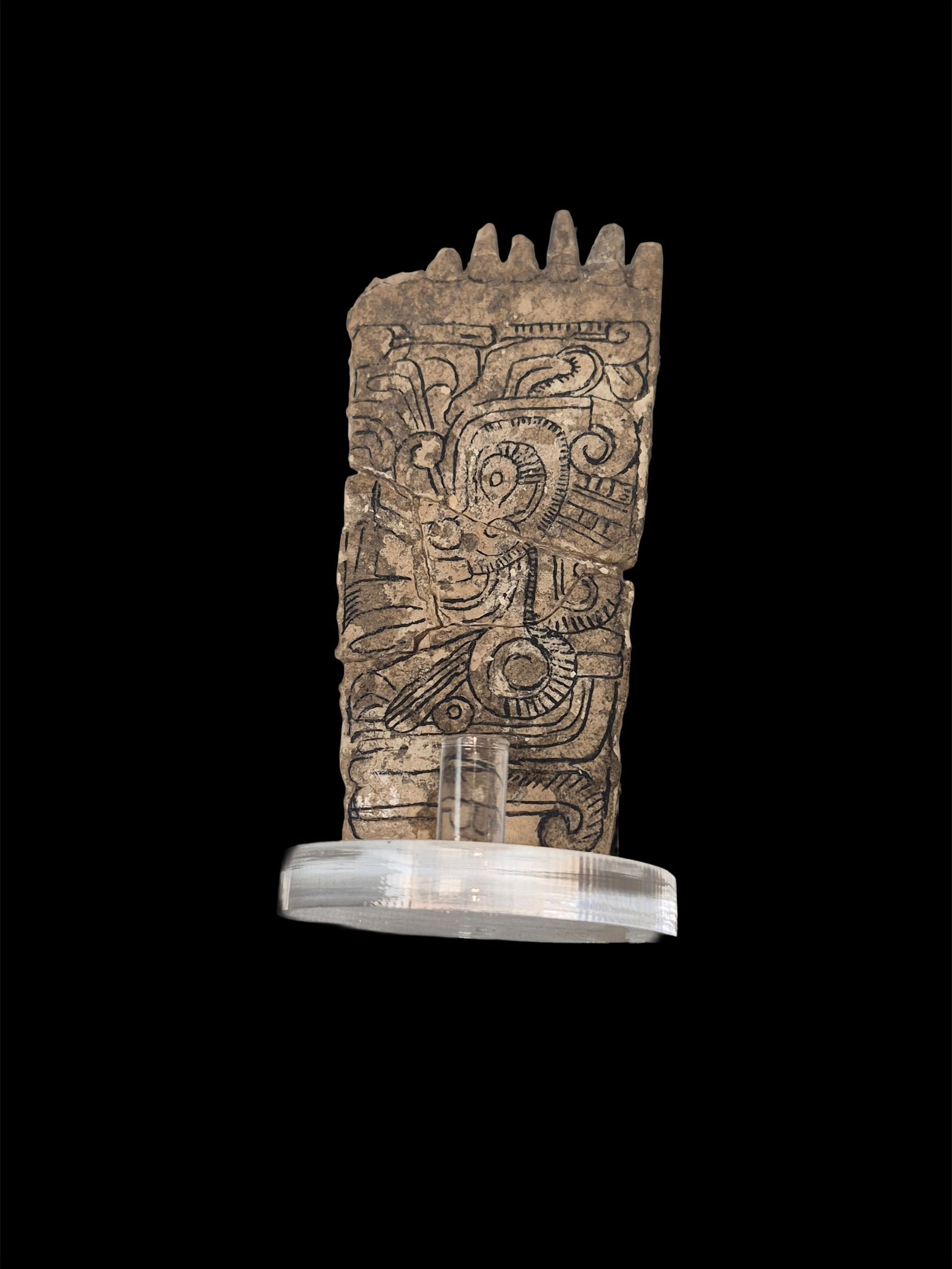 Pre-Columbian Mayan Glyph Bone Fragment Comb: 1.6"x3.5" Pre-Columbian Mayan Glyph Bone Fragment Comb, Incised Lines, Mesoamerica 250-950 CE