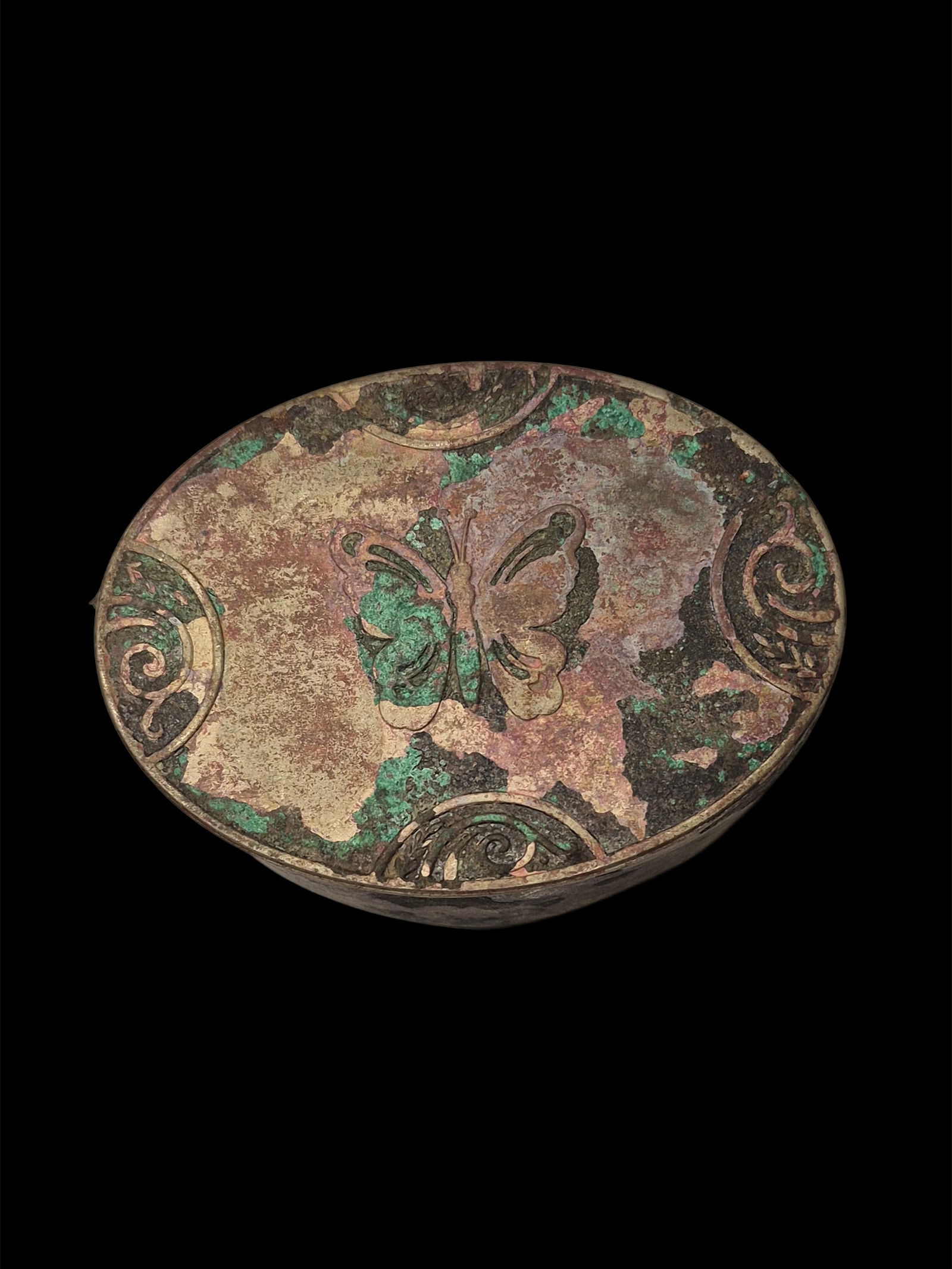 Antique Marine Salvage Brass Trinket Box with Butterfly Motif: 3.6"x2.6" Antique Marine Salvage Brass Trinket Box with Butterfly Motif, Aged Patina, Vintage Jewelry or Snuff Box