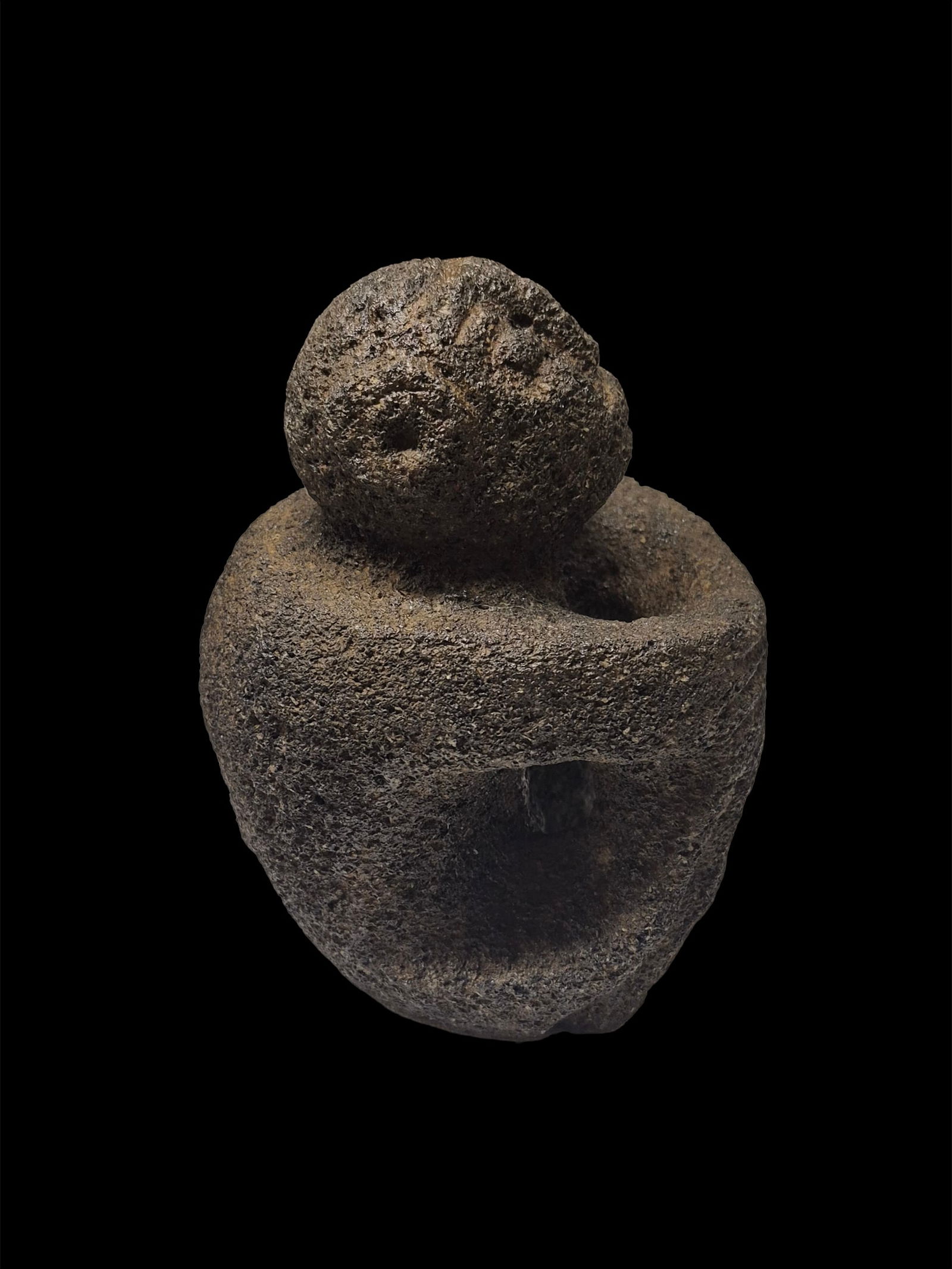 Pre-Columbian Taino Volcanic Stone Zemi Carved Seated Figure: 4"x6" Pre-Columbian Taino Volcanic Stone Zemi Carved Seated Figure, Taino Culture, ca. 1100-1500 A.D