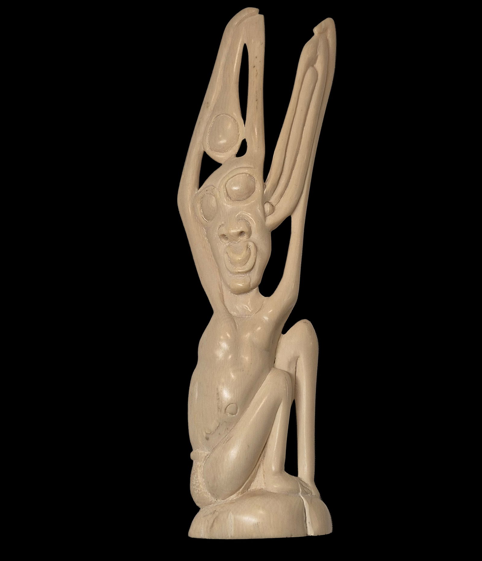 Antique Carved Maori Ceremonial Seated Figure: 3"x10" Antique Carved Maori Ceremonial Seated Figure, Maori Culture