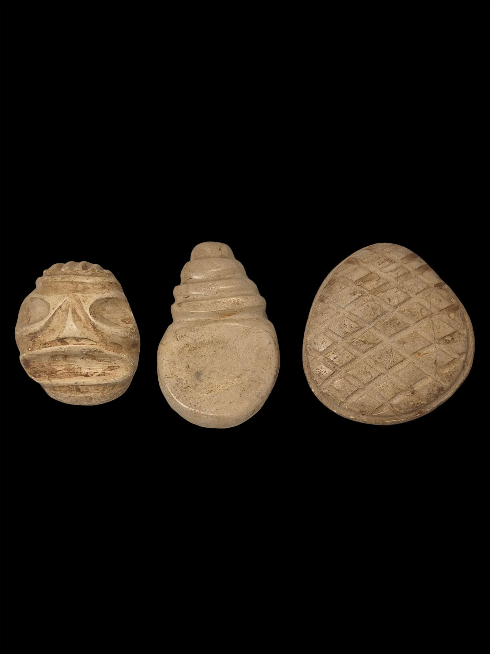 Pre-Columbian Taino Effigy Zemi Figures, Effigy, Kneeling, Masks Collection (1 of 3)