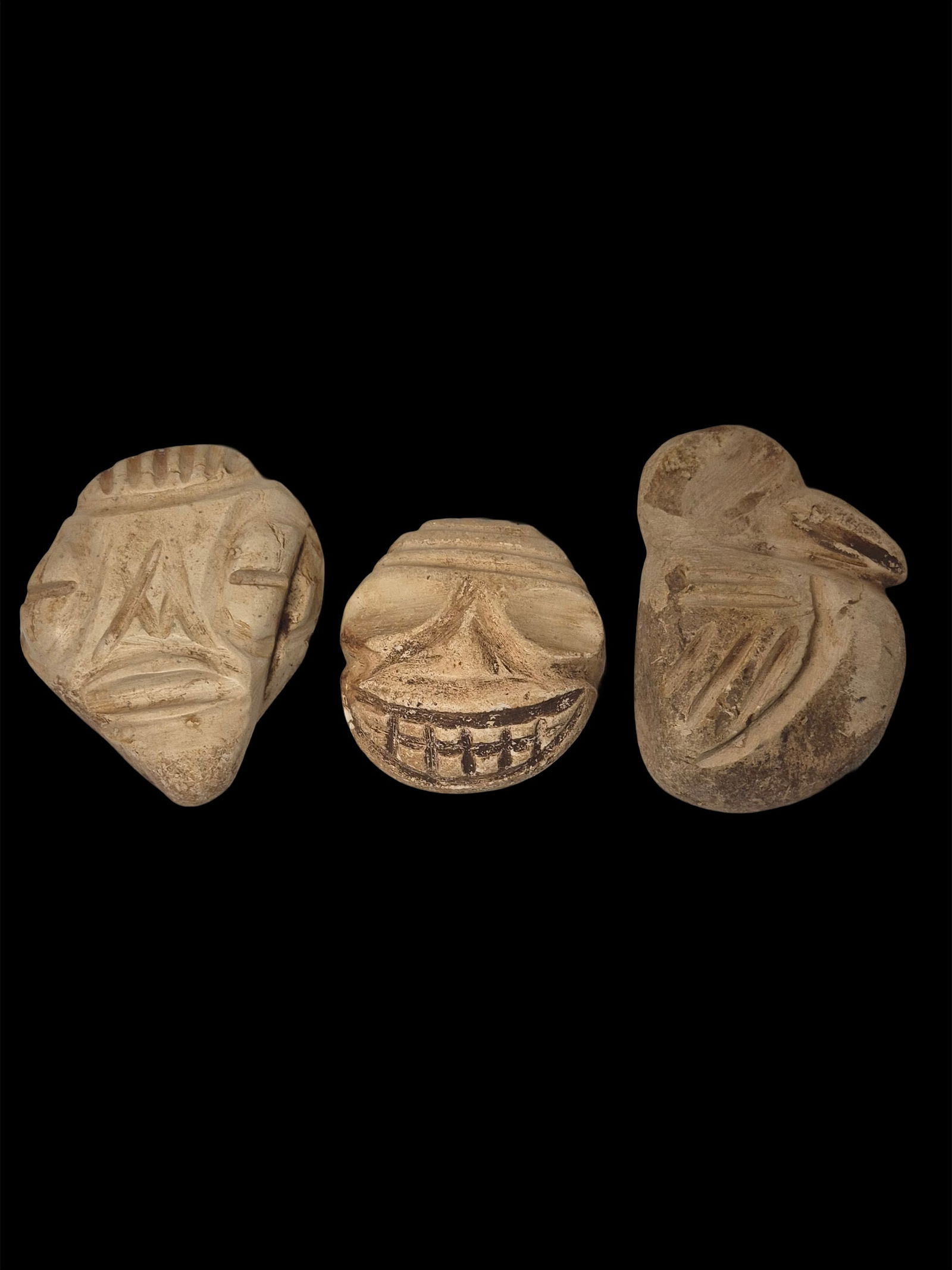 Pre-Columbian Taino Effigy Zemi Figures, Effigy, Kneeling, Masks Collection (1 of 3)