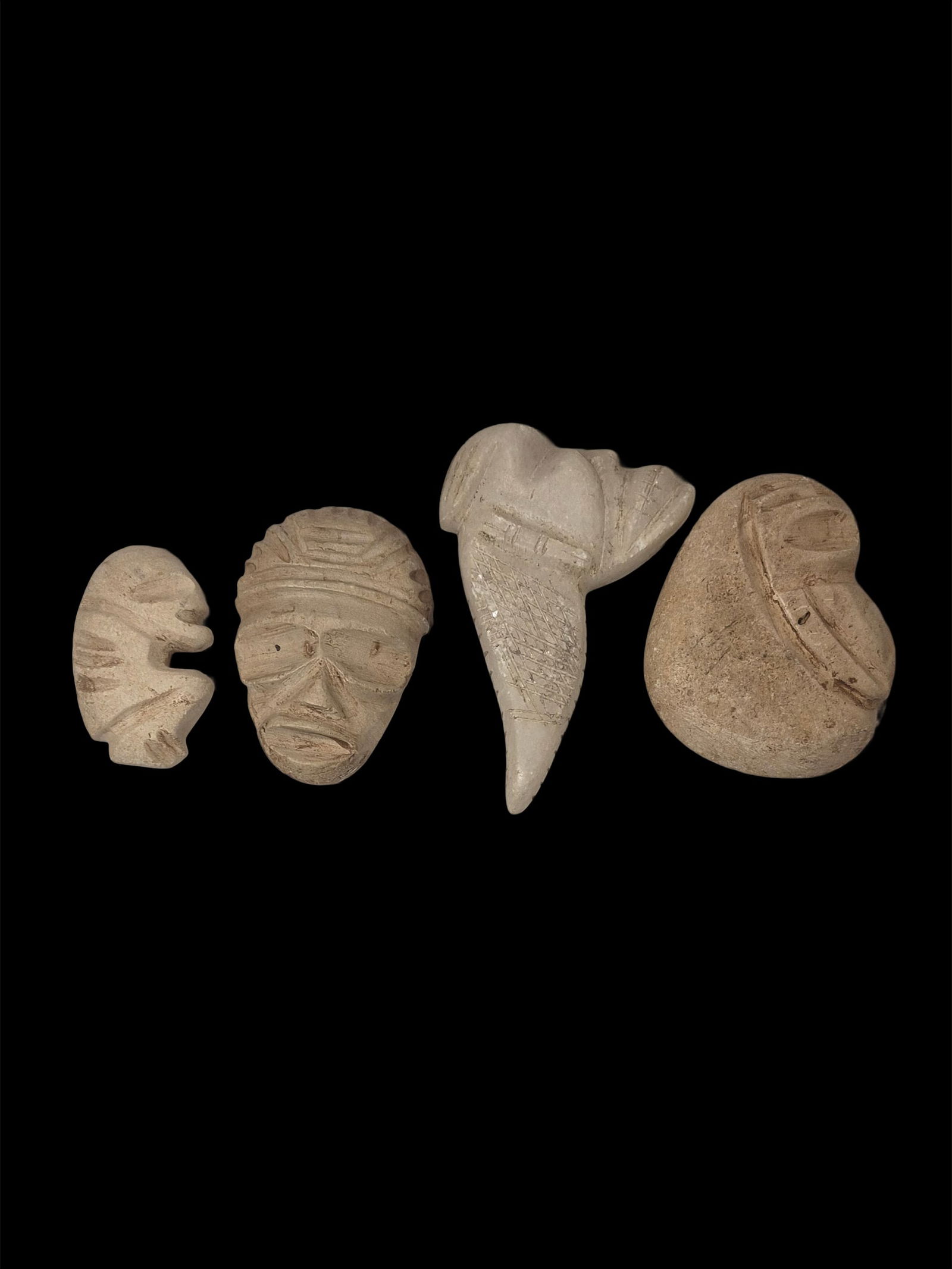 Pre-Columbian Taino Figure Collection: 3.5"X4" Pre-Columbian Taino Effigy Zemi Figures Effigy, Kneeling, Masks, Collection, Taino Culture, ca. 1100-1500 A.D