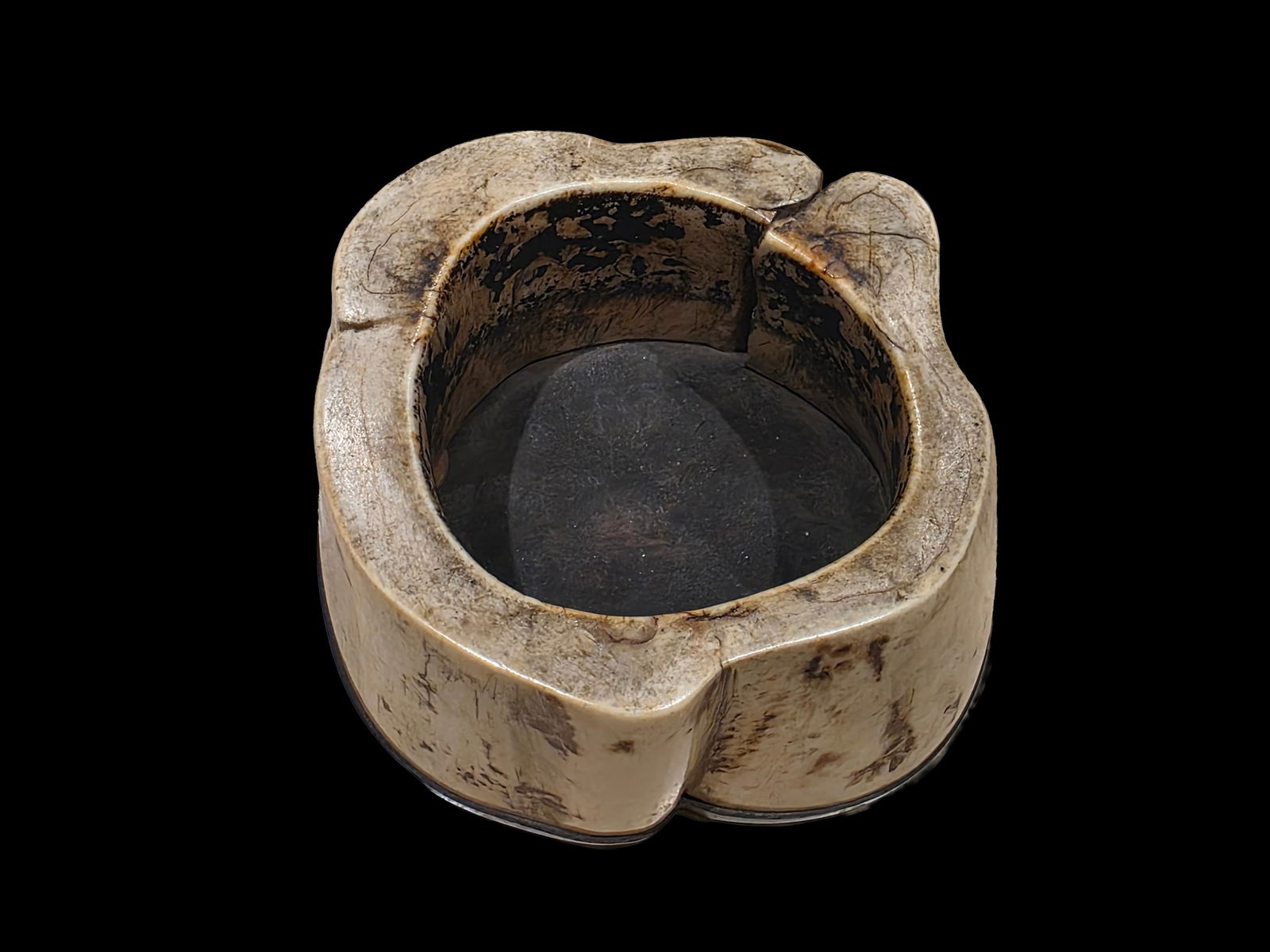 Antique Chinese Inkwell with Ebony Base: 3.5" Antique Chinese Inkwell with Ebony Base