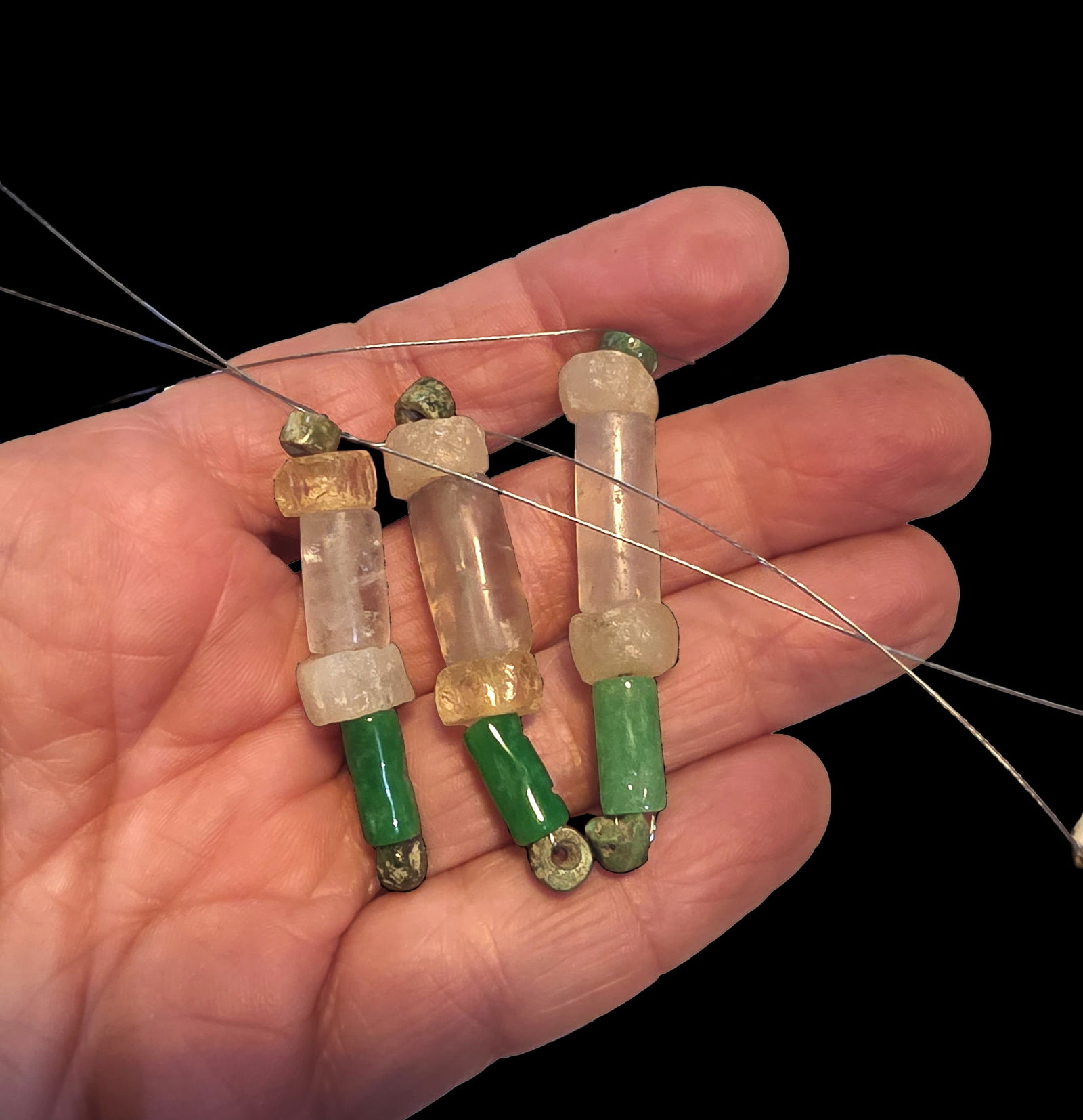 Pre-Columbian Crystal Quartz and Jade Assemblage: .25" x 1.75" Pre-Columbian Crystal Quartz and Jade Assemblage, Mesoamerica 500-800 CE, Assorted Sizes