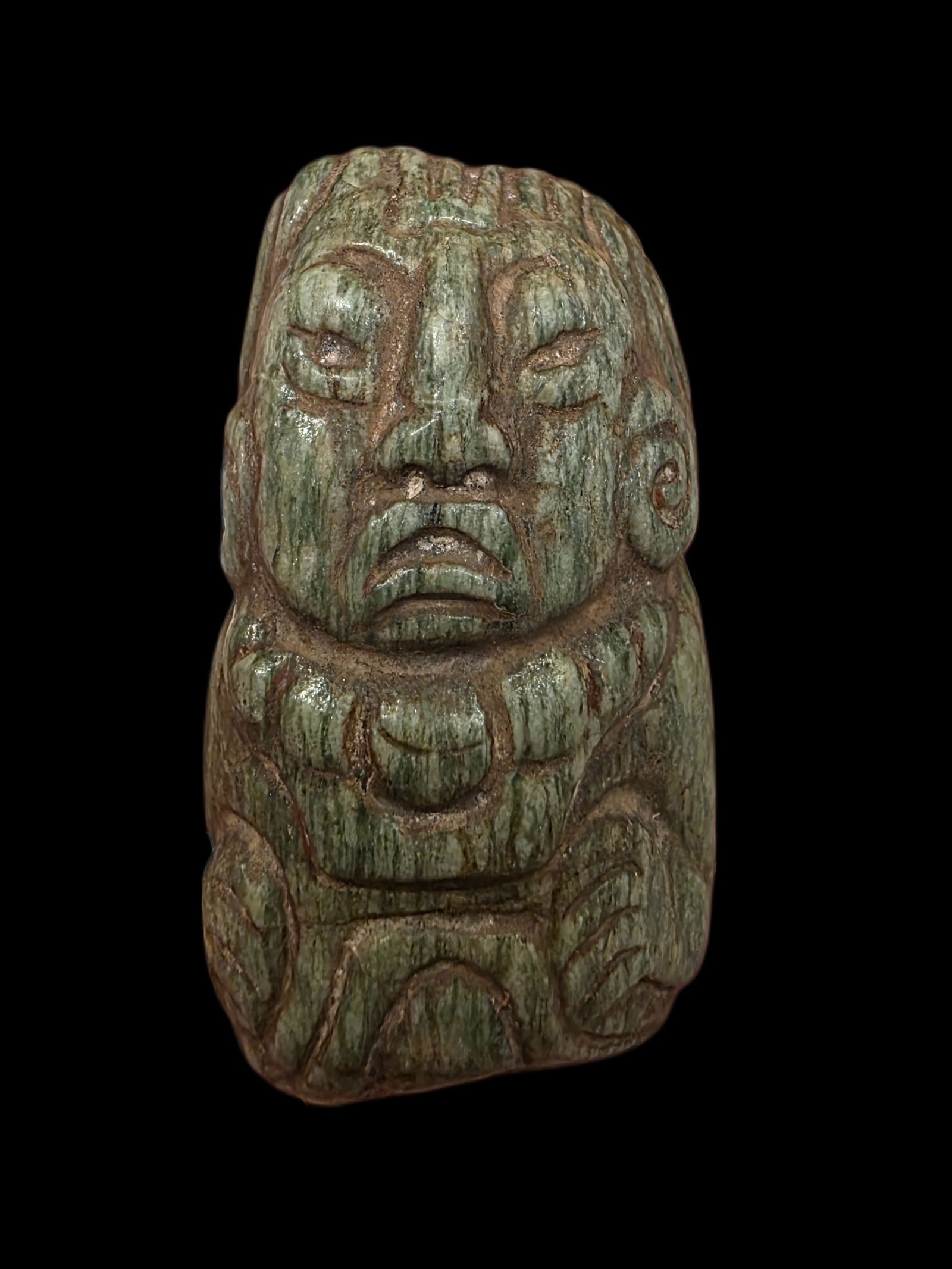 Pre-Columbian Olmec Human Effigy Figure Bead, Green Jade (1 of 6)