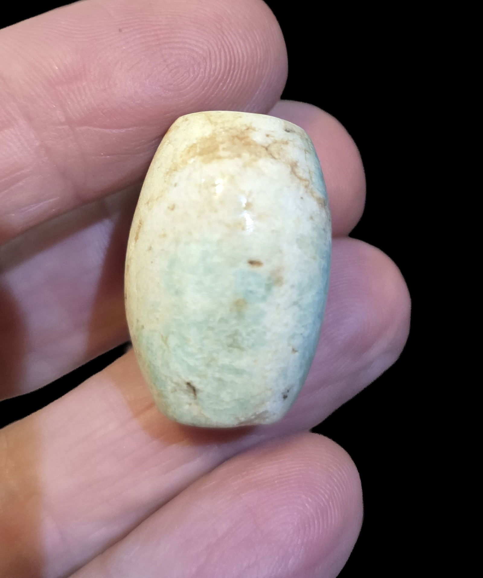 Pre-Columbian Mayan Jade Tubular Jade Bead: .5" x 1.25" Pre-Columbian Mayan Jade Tubular Jade Bead, Mesoamerica 300-800 C.E.