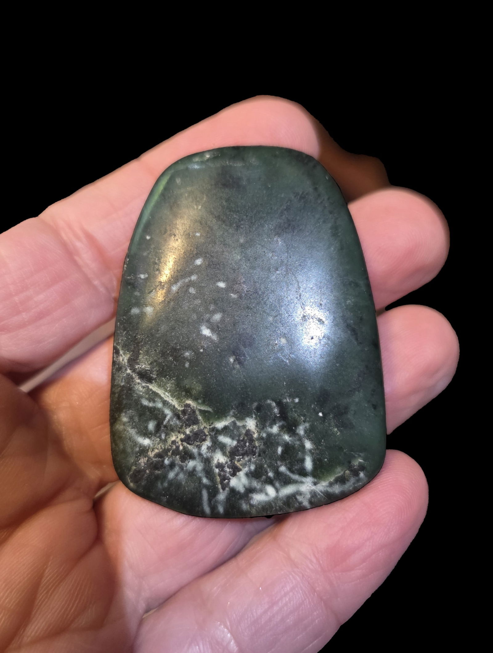 Pre-Columbian Blue Jade Hand Held Celt, Costa Rica: 1.5' x 2" Pre-Columbia Blue Jade Hand Held Celt, Nicoya Costa Rica, 500-800 C.E.
