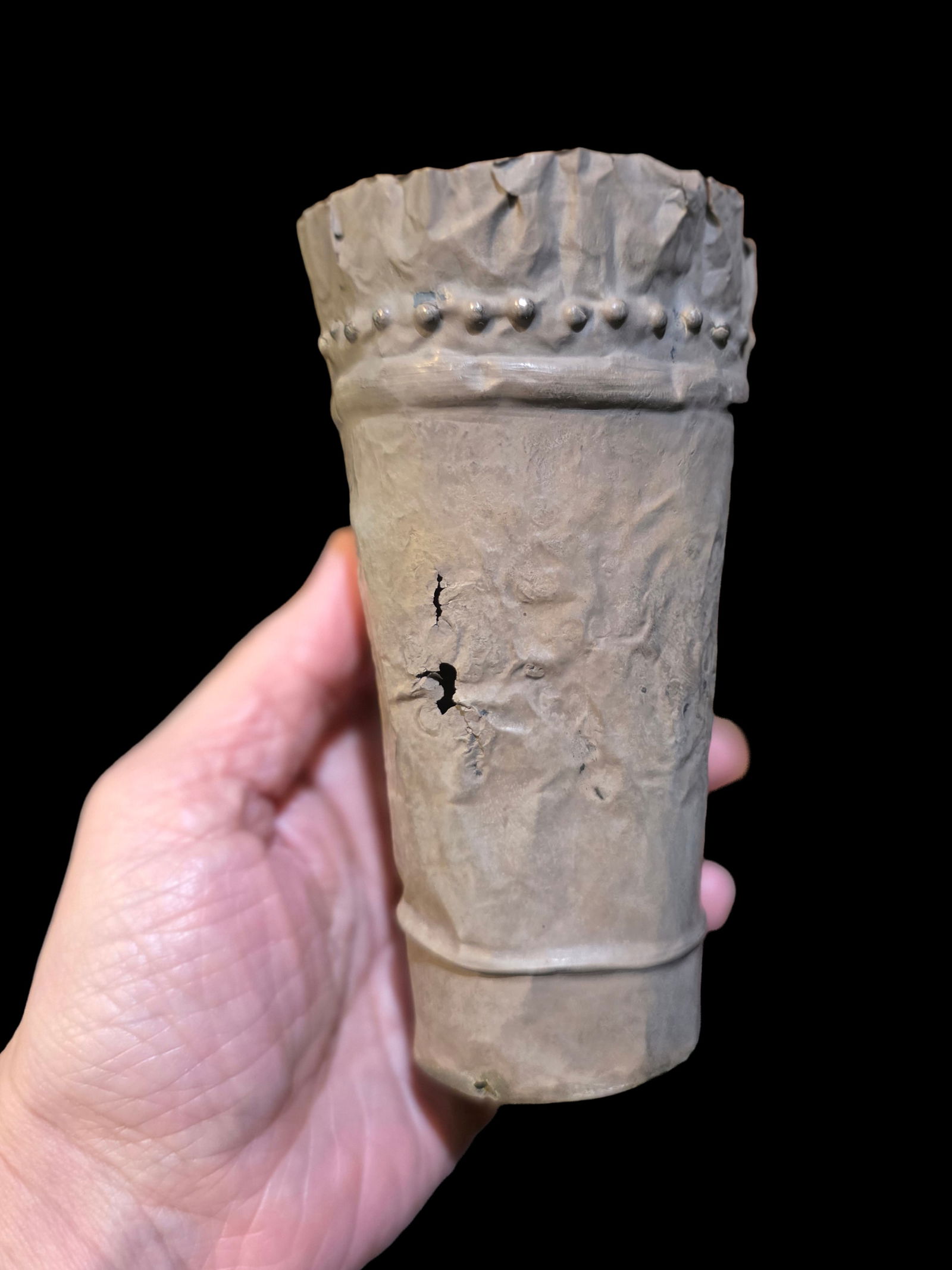 Pre-Columbain Silver Kero Cup, Chimu: 6" x 3" Pre-Columbain Silver Kero Cup, Chimu Culture, Silver Relief Ceremonial Cup, 800-1200 C.E.