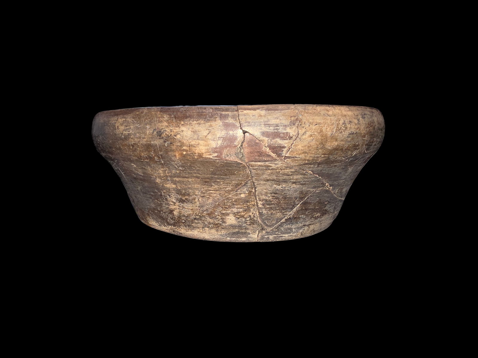 Pre-Columbian Mayan Clay Bowl: 7.5" x 3" Pre-Columbian Mayan Clay Bowl, Mineral Deposits, Root Marks, Mesoamerica 300-800 C.E.