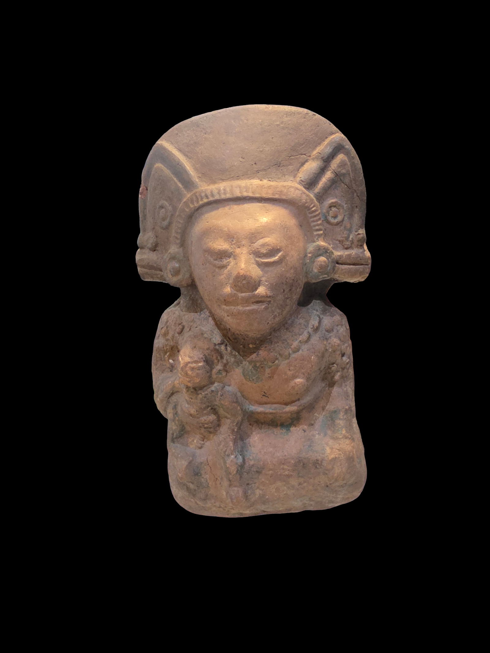Pre-Columbian Mayan Classic Period Ceramic Diety: 7.5" x 4" Pre-Columbian Mayan Classic Period Ceramic Diety , Small Ceramic Diety, Mesoamerica 600-900 C.E.