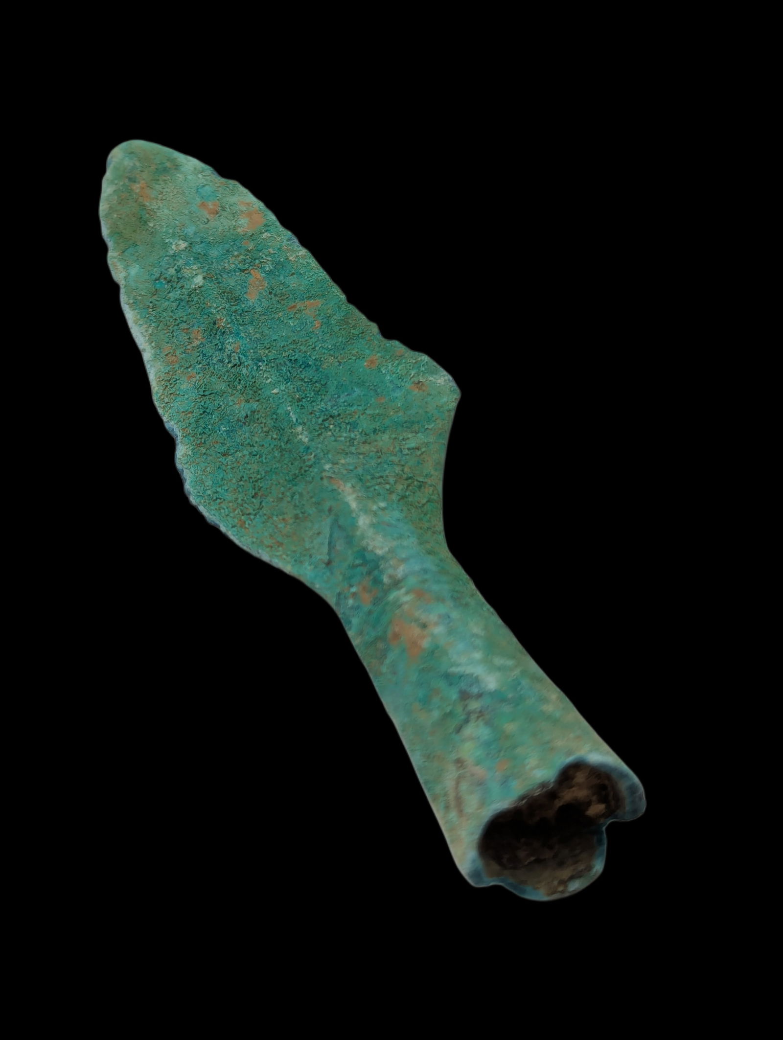 Ancient Bronze Spearhead, Dong Son Culture: 5.5" Ancient Bronze Spearhead, Dong Son Culture, Leaf Shaped Blade, Corrosion and Patina, Exact Age and Origin Unknown