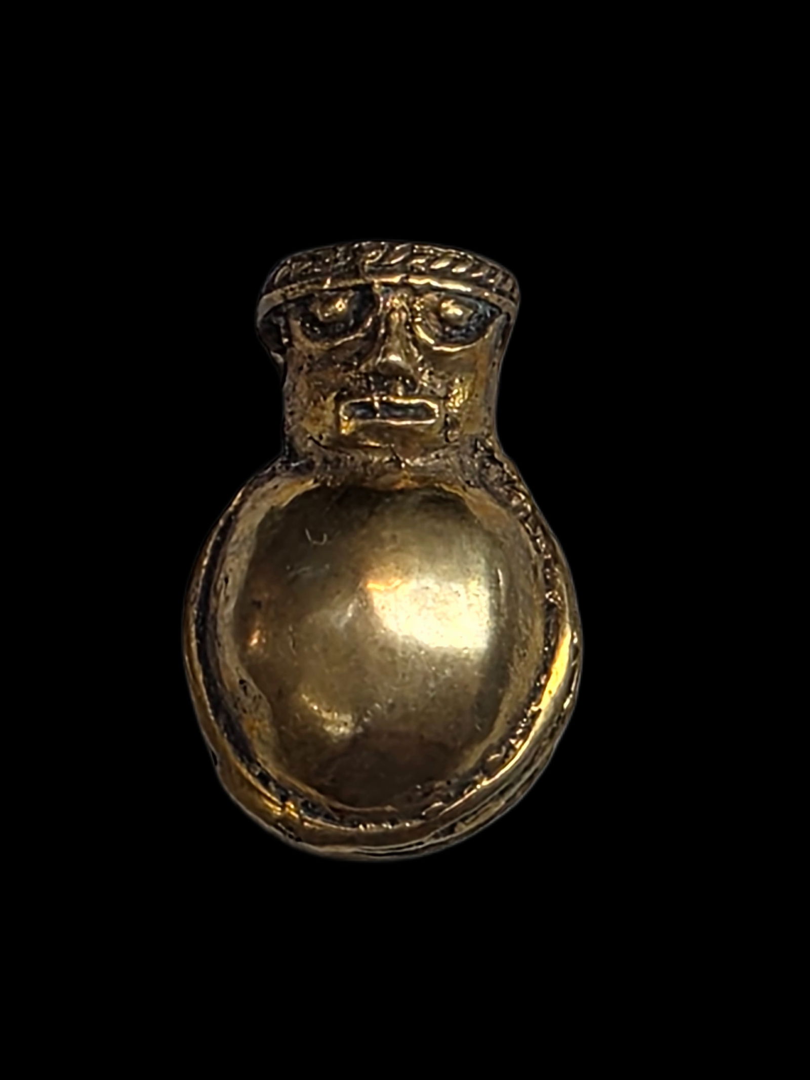 Pre-Columbian Tairona Figure Pendant, Tumbaga: .5" x .75" Pre-Columbian Tairona Figure Pendant, Tumbaga