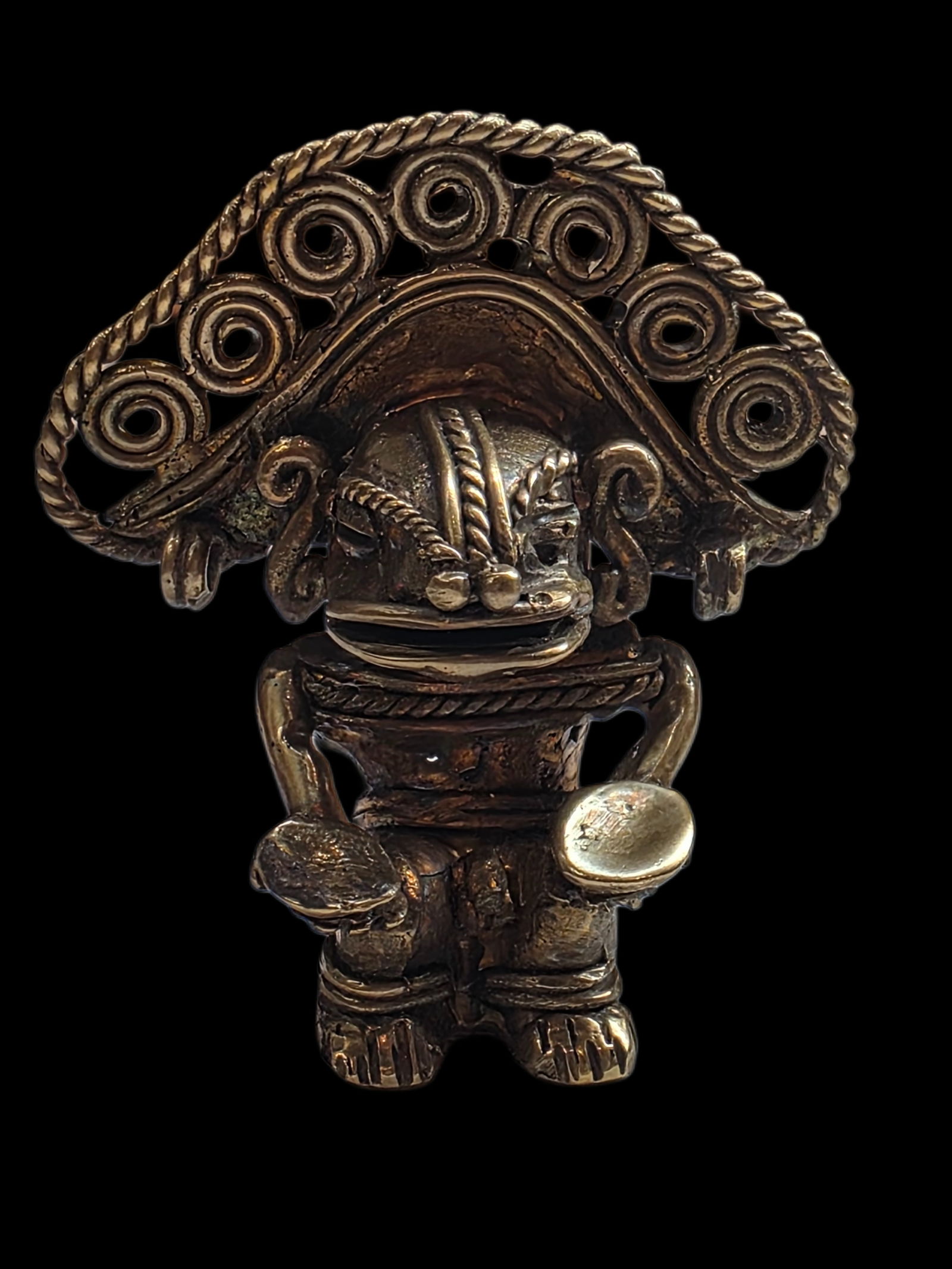 Pre-Columbian Tairona Shaman Pendant, Tumbaga: 2.5" x 2" Pre-Columbian Tairona Shaman Pendant, Tumbaga