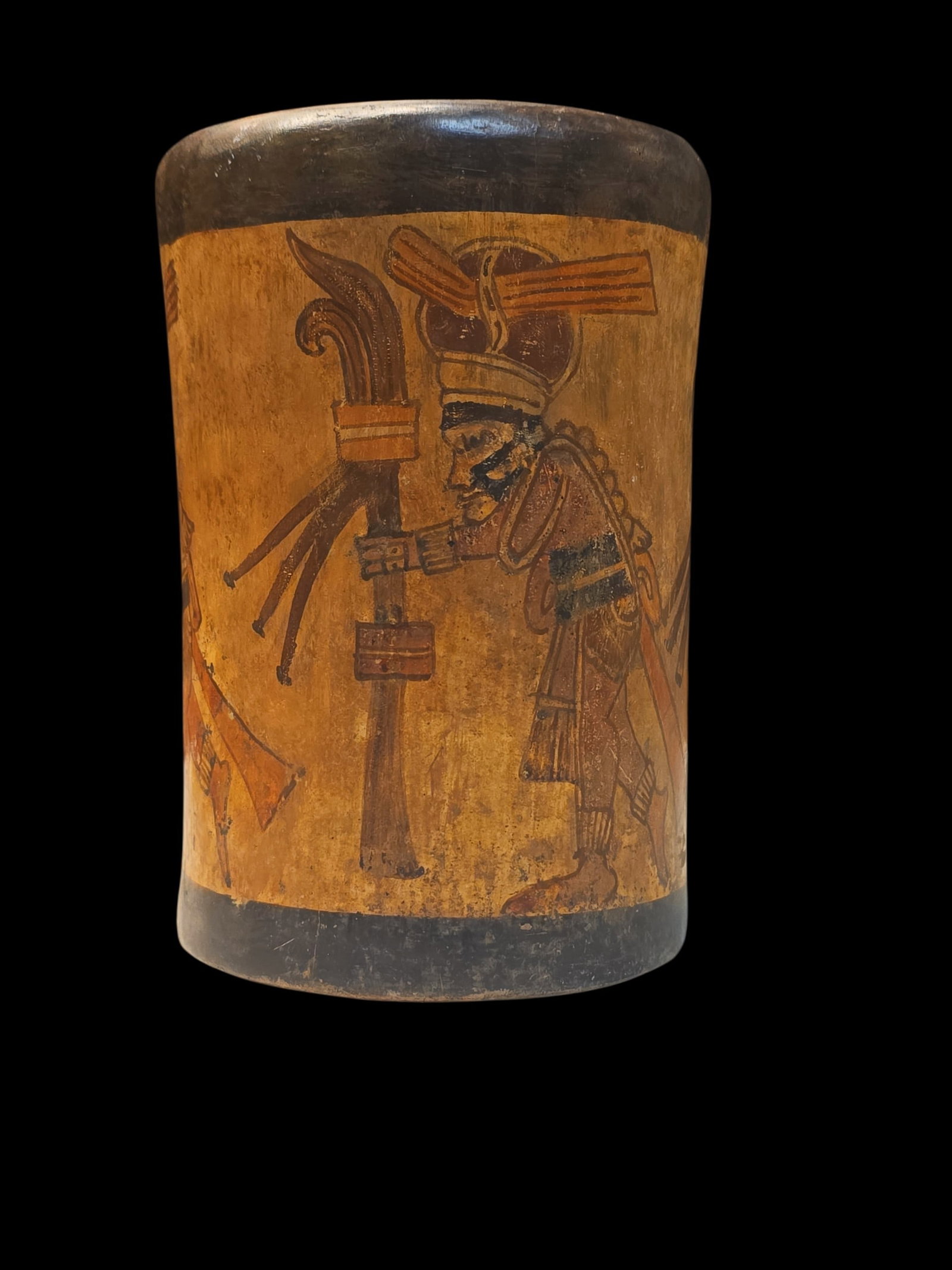 Pre-Columbian Mayan Polychrome Ceramic Cylinder Ceremonial Vessel, Very Rare (1 of 8)
