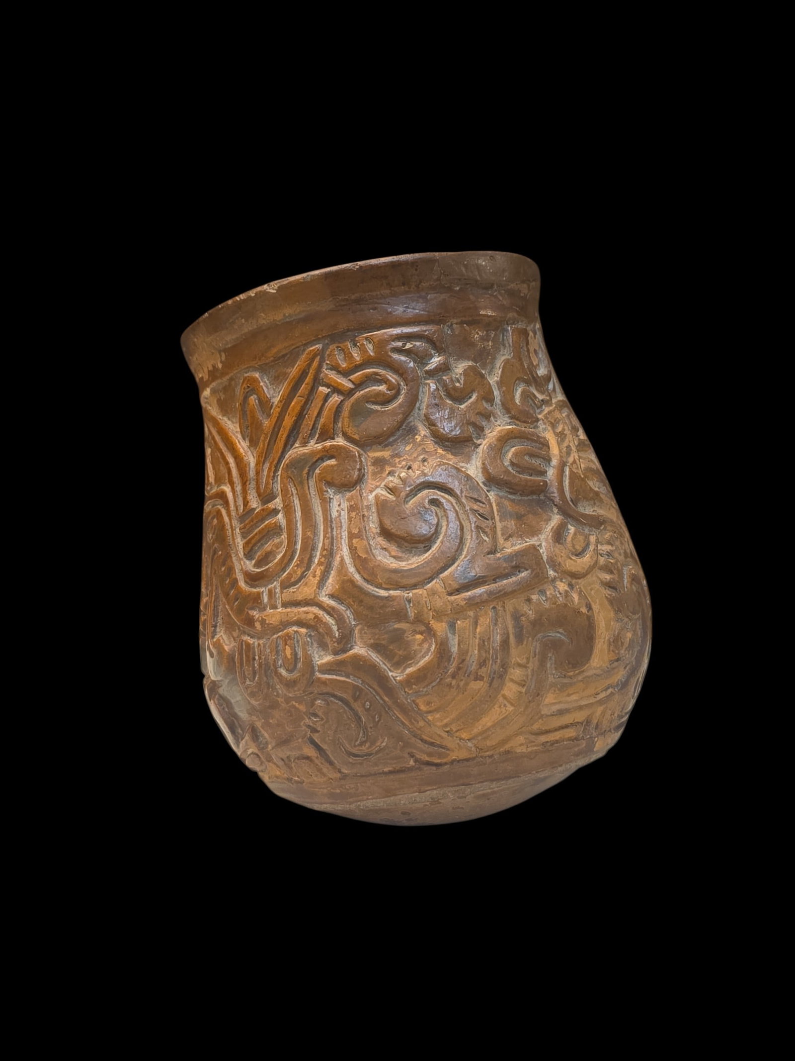 Pre-Columbian Mayan Carved Cylinder Vessel, Mayan Underworld (1 of 7)