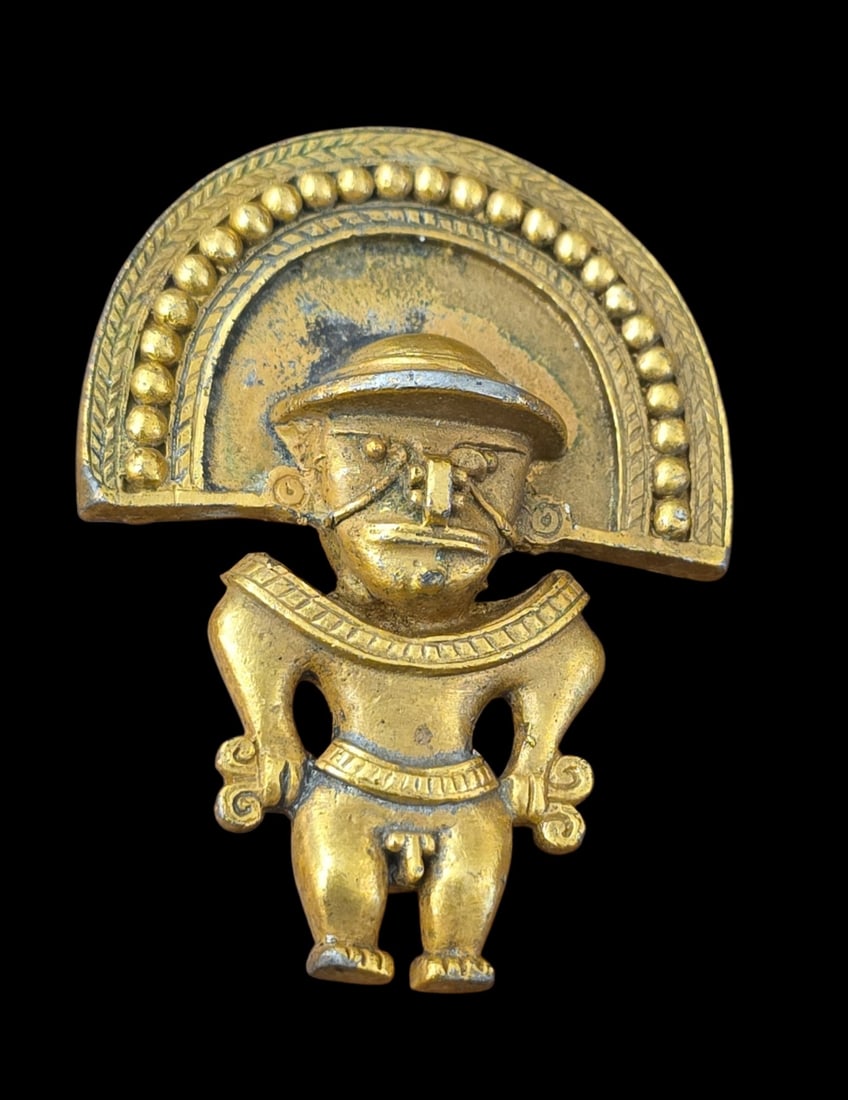 Pre-Columbian Style Tairona Cacique Shaman, Gold Tone (1 of 3)