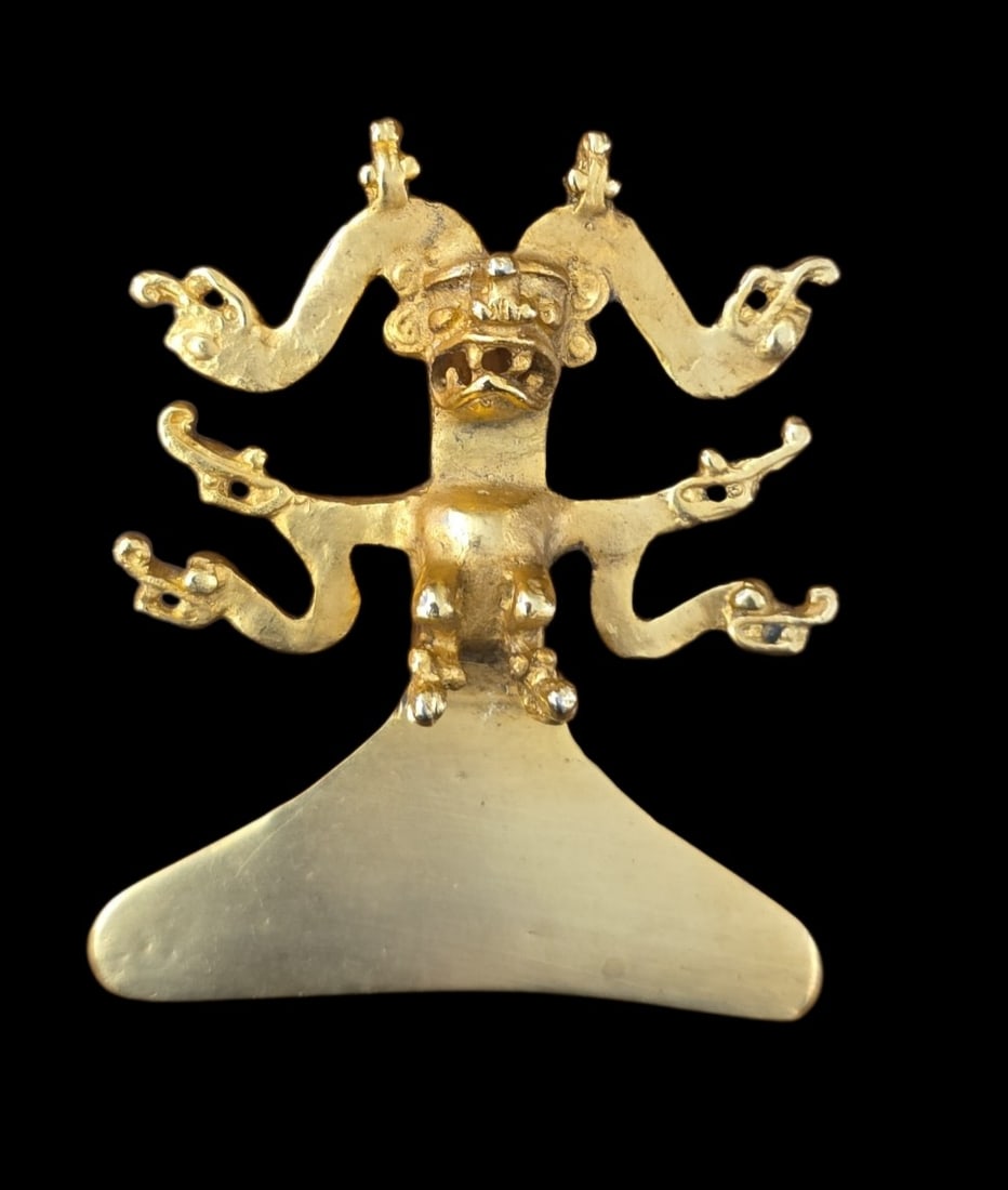 Pre-Columbian Style Bird-Man Deity Pendant, Gold Tone (1 of 3)