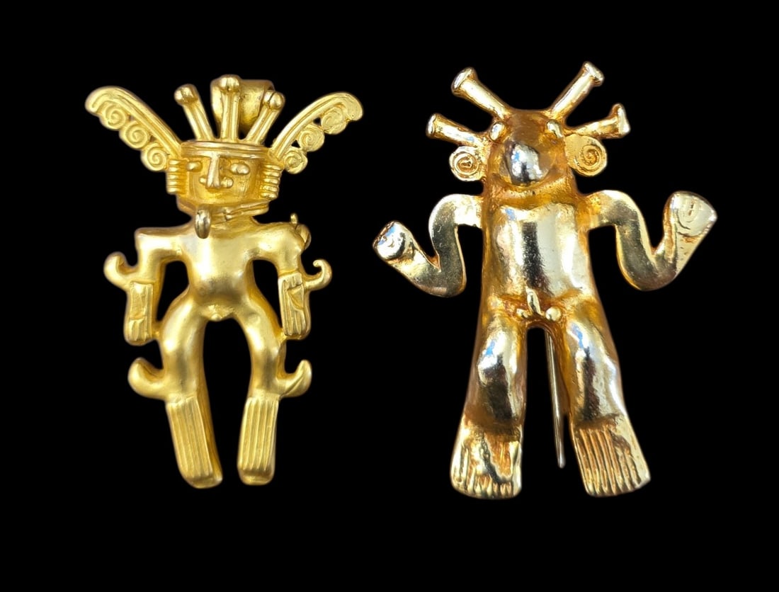 Pre-Columbian Style Bird Shaman Pendants, Gold Tone (1 of 3)