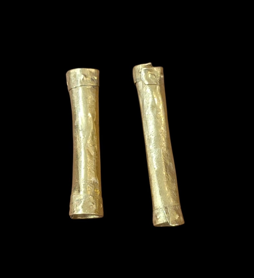 Pre-Columbian Tairona Gold Tube Beads, Pair Of 2 (1 of 4)