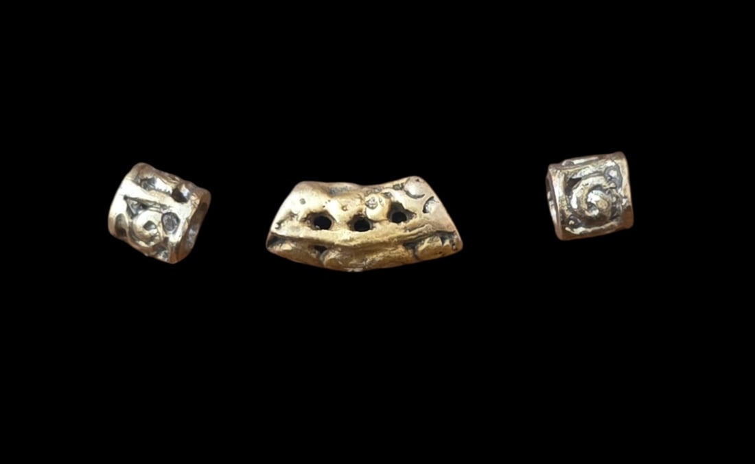 Pre-Columbian Gold Tairona Relief Spacer Beads, Set Of 3 (1 of 3)