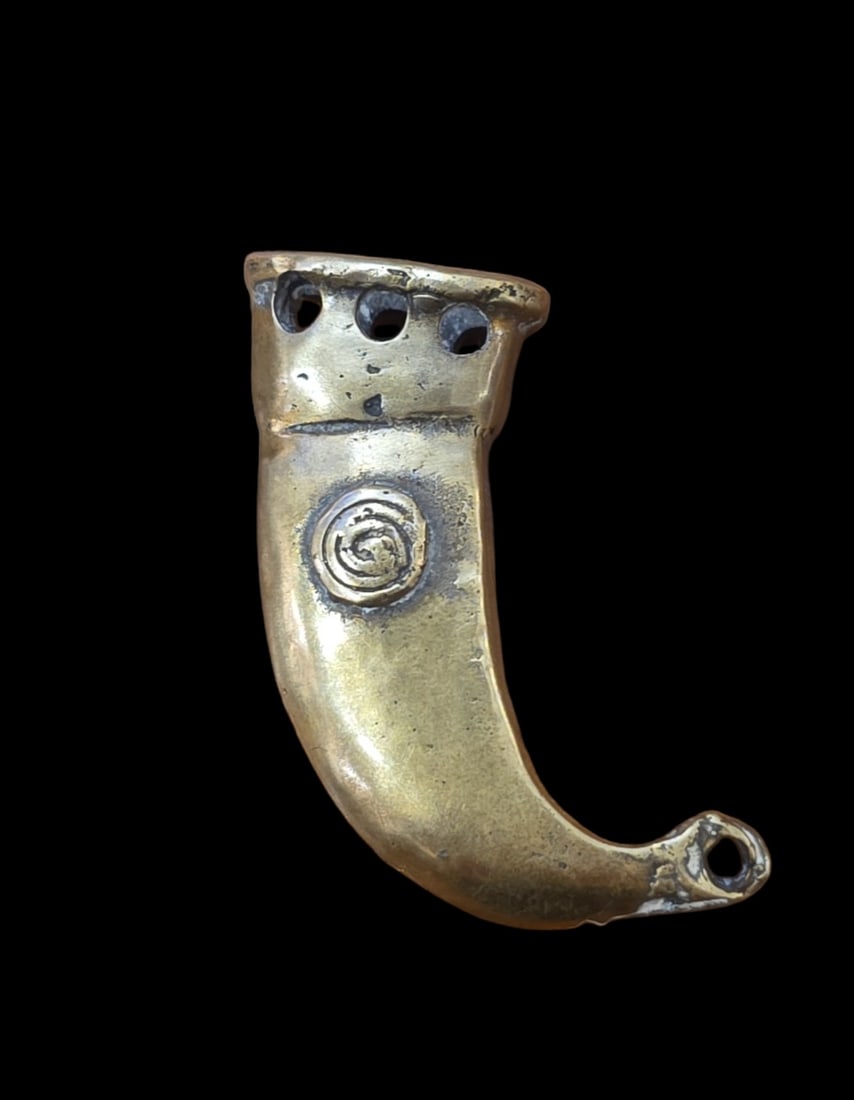 Pre-Columbian Tairona Tumbaga Pendant: 1" X 3/8" Pre-Columbian Tairona Tumbaga Pendant, Tairona Culture 800-1200 C.E.