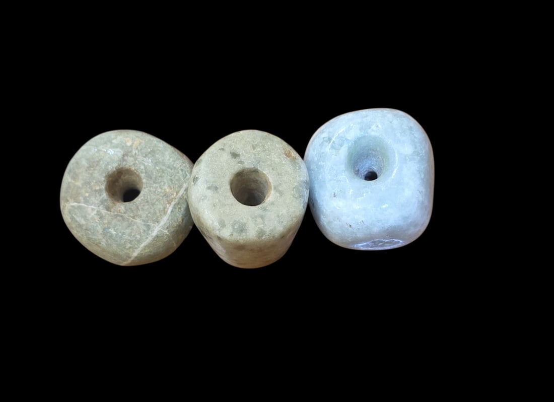 Pre-Columbian Mayan Jade Spacer Beads: 1" Pre-Columbian Mayan Jade Spacer Beads, Large Jade Spacer Beads, Calcification, Gemstone Quality, Mesoamerica 300-800 C.E.