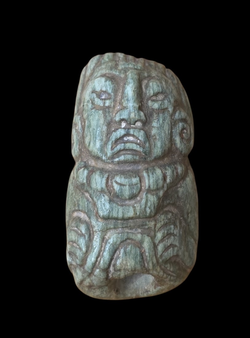 Pre-Columbian Mayan Green Jade Tube Bead (1 of 4)
