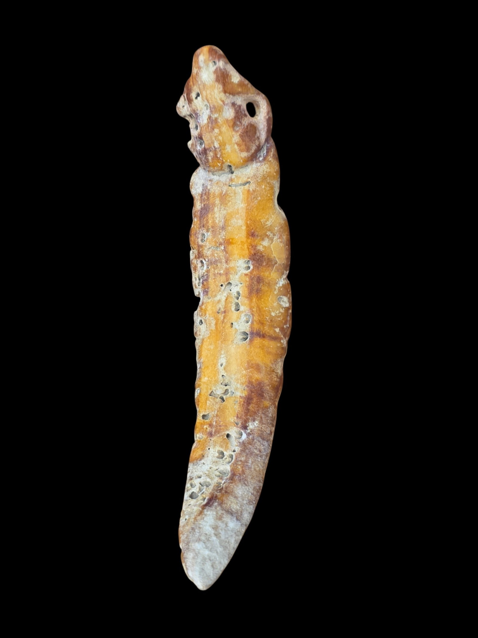 Pre-Columbian Tairona Spondylus Shell Vomit Stick: 5.5' X 1" Pre-Columbian Tairona Spondylus Shell Vomit Stick , Tairona Culture Colombia, 800-1200 C.E.