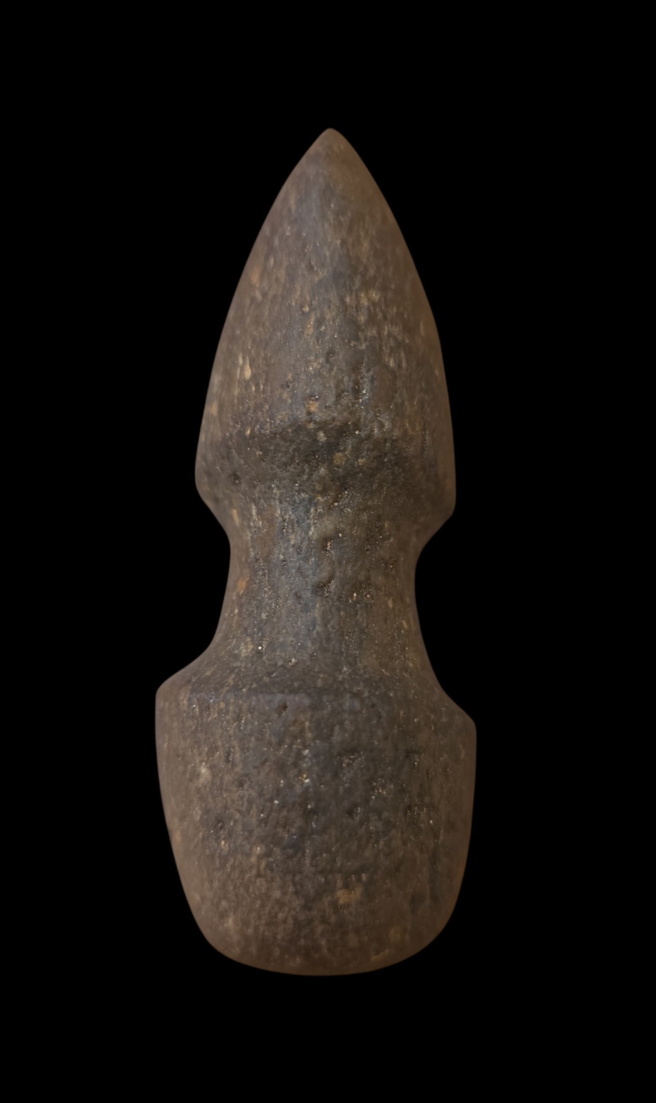 Ancient Pre-Columbian Full Grooved Stone Axe Head: 2" X 4.25" Ancient Pre-Columbian Full Grooved Stone Axe Head, Mineral Deposits, Heavy Calcification, Costa Rica 500-900 C.E.