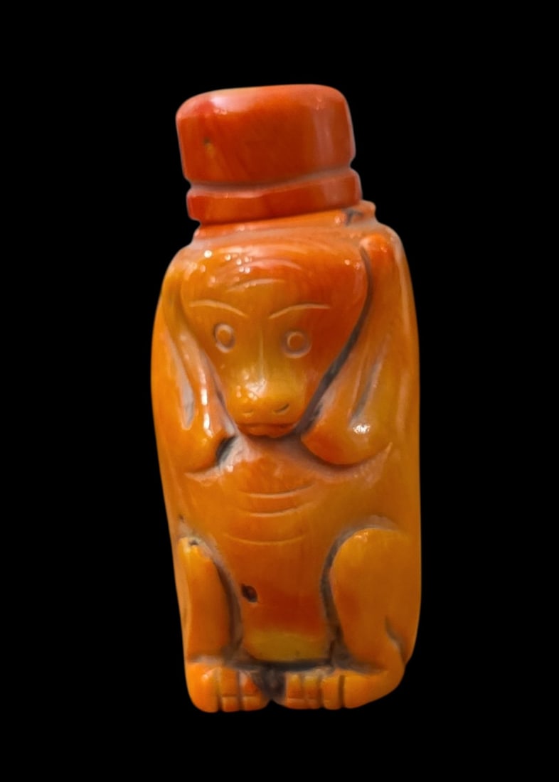 Antique Mediterranean Coral Hand Carved Monkey Snuff Container (1 of 5)