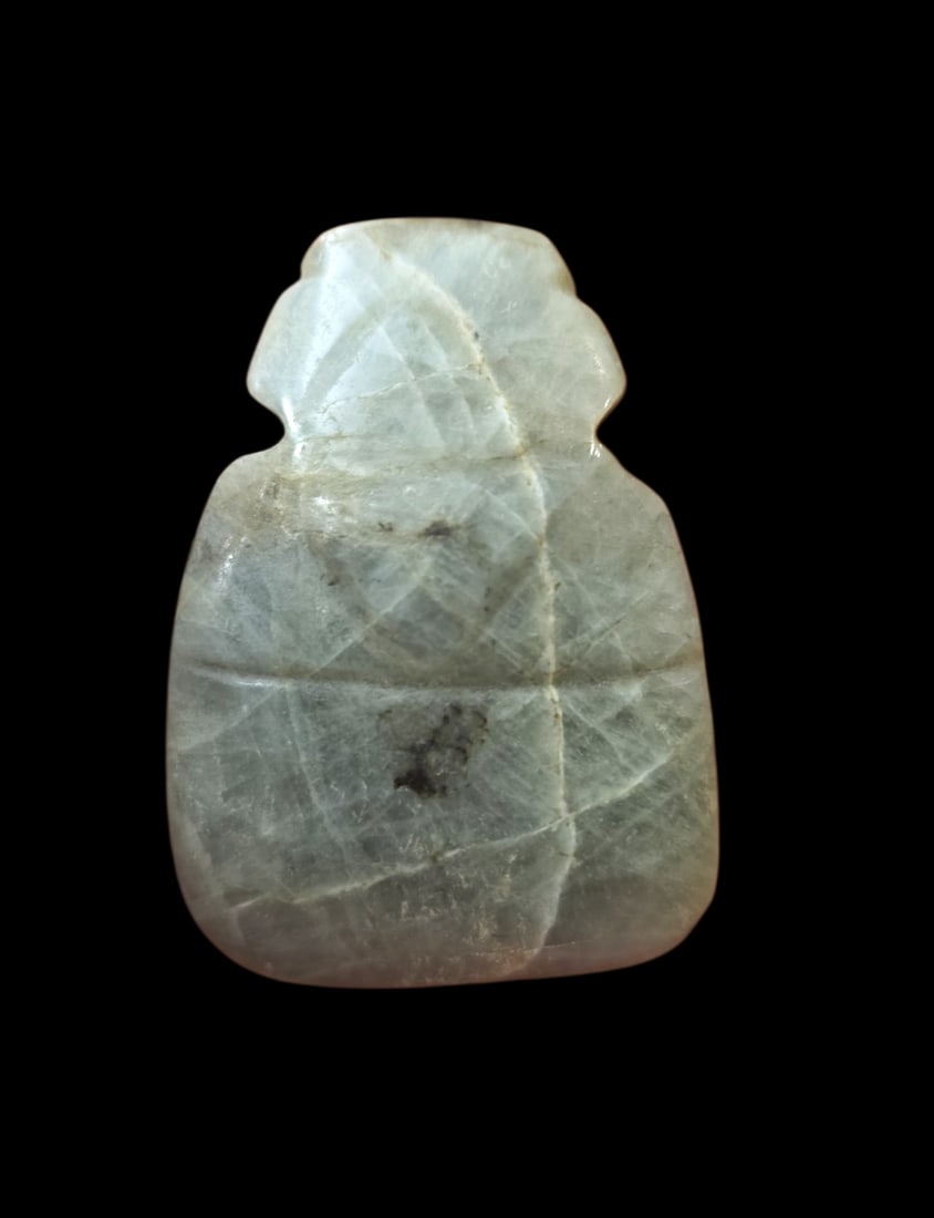Pre-Columbian Jade Avian Celt Costa Rica: 1.75" X 1.5" Pre-Columbian Jade Avian Celt, Translucent Jade , Calcification, Nicoya Costa Rica, 300-800 C.E.