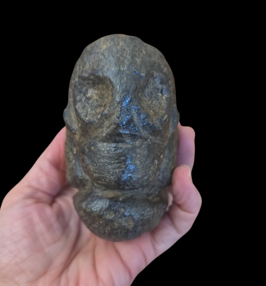 Pre-Columbian Taino Crouching Ceremonial Zemi Stone (1 of 4)