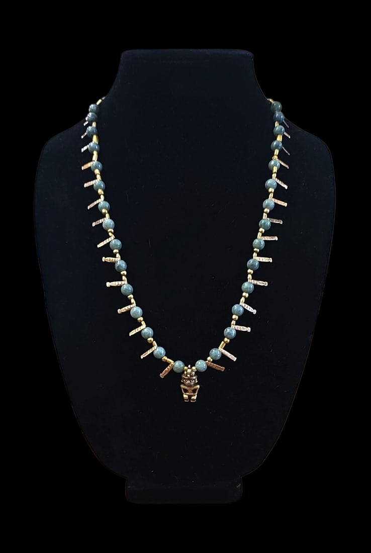 Pre-Columbian Tairona Stylized Gold Human Effigy Pendant With Gold Adornments (1 of 8)