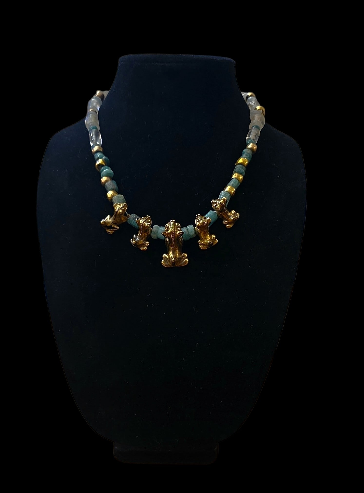Very Rare Pre-Columbian Tairona Gold Frog Beaded Necklace With Emeralds (1 of 7)