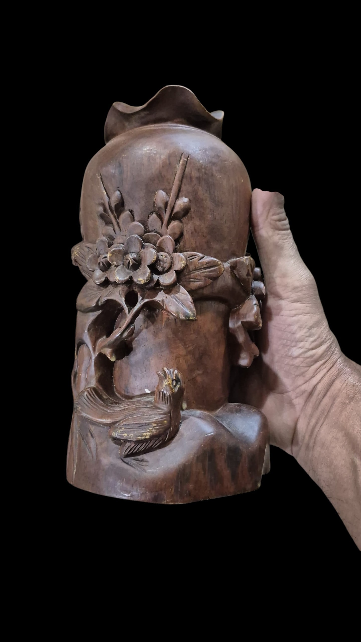 19Th Century Hand Carved Chinese Wood Vase Or Brush Pot (1 of 5)