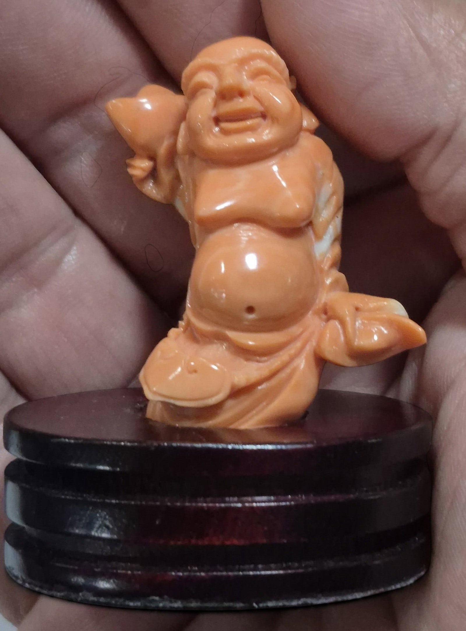 19Th Century Chinese Coral Buddha On Rosewood Base (1 of 3)