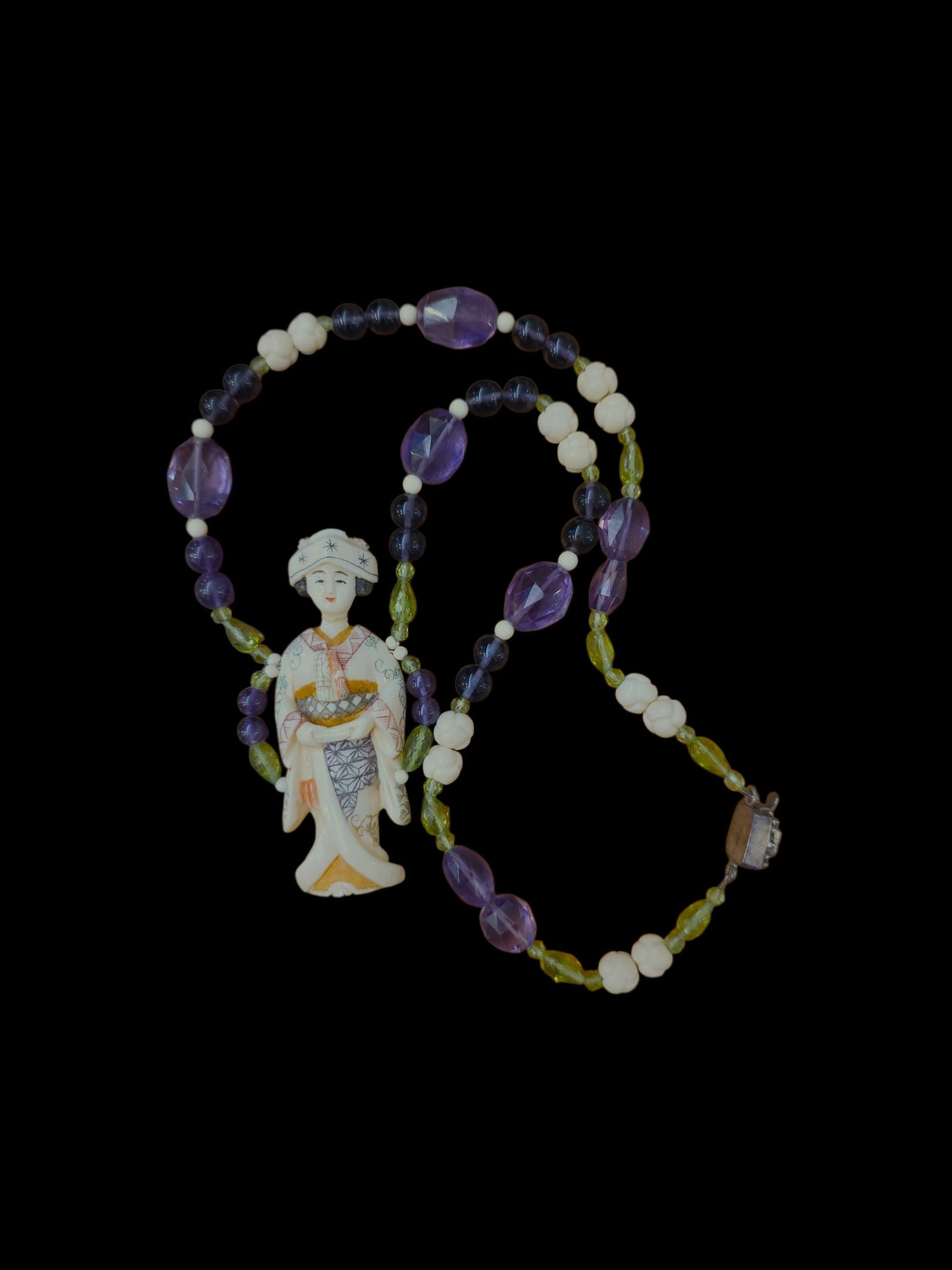 Mid-Century Polychrome Netsuke Beaded Necklace - 2