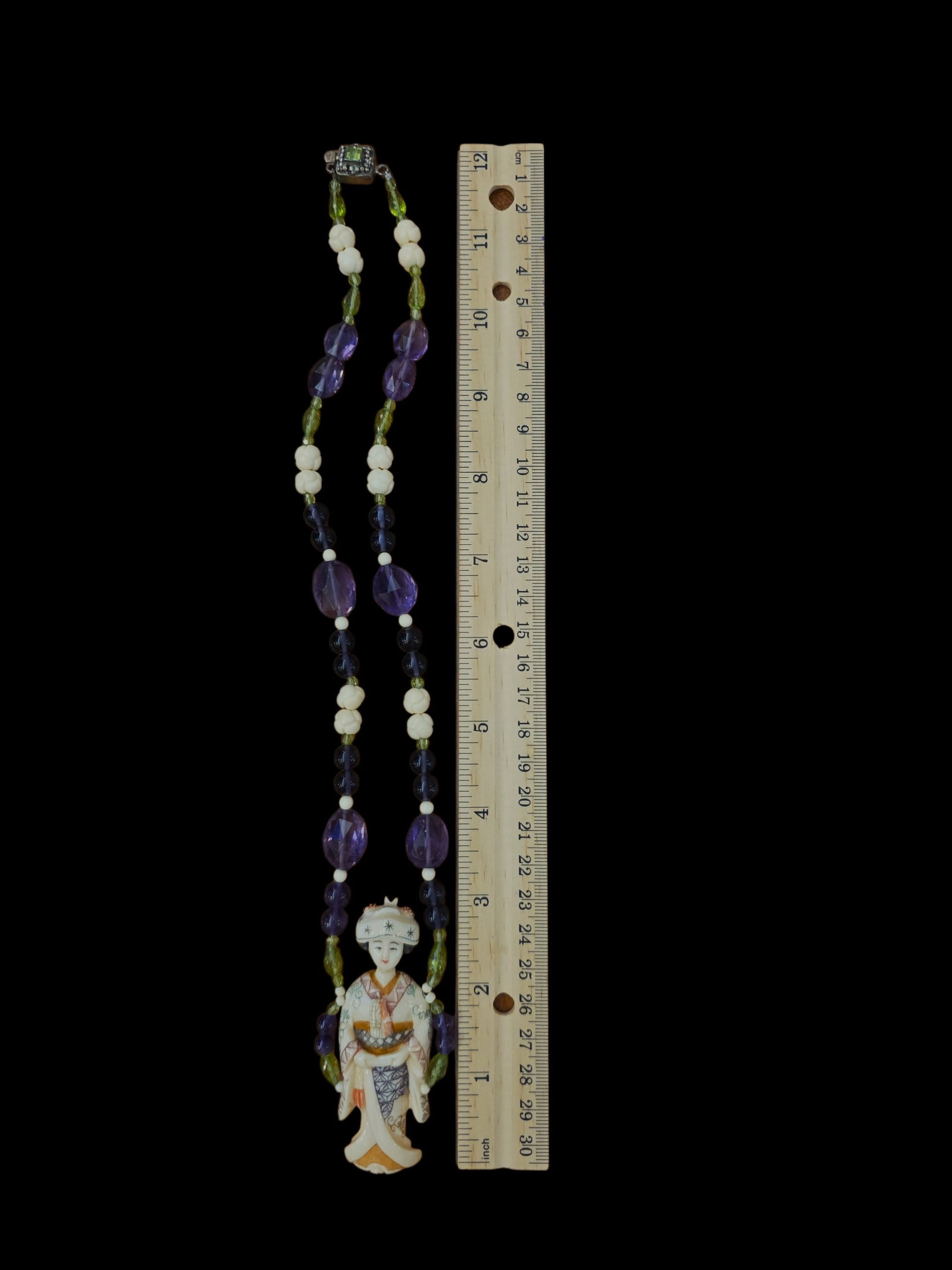 Mid-Century Polychrome Netsuke Beaded Necklace - 3