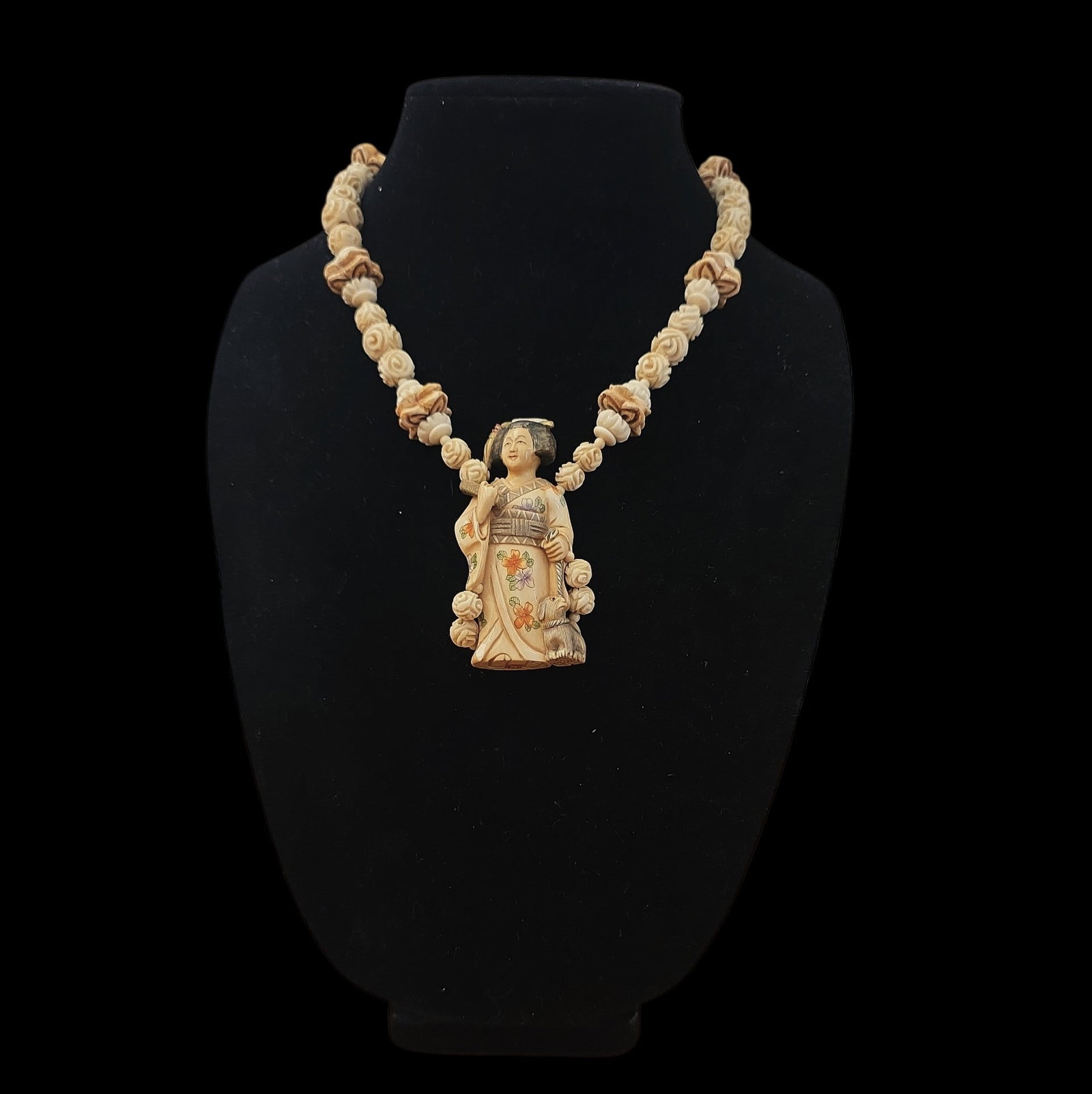 Mid-Century Polychrome Netsuke Beaded Necklace (1 of 4)