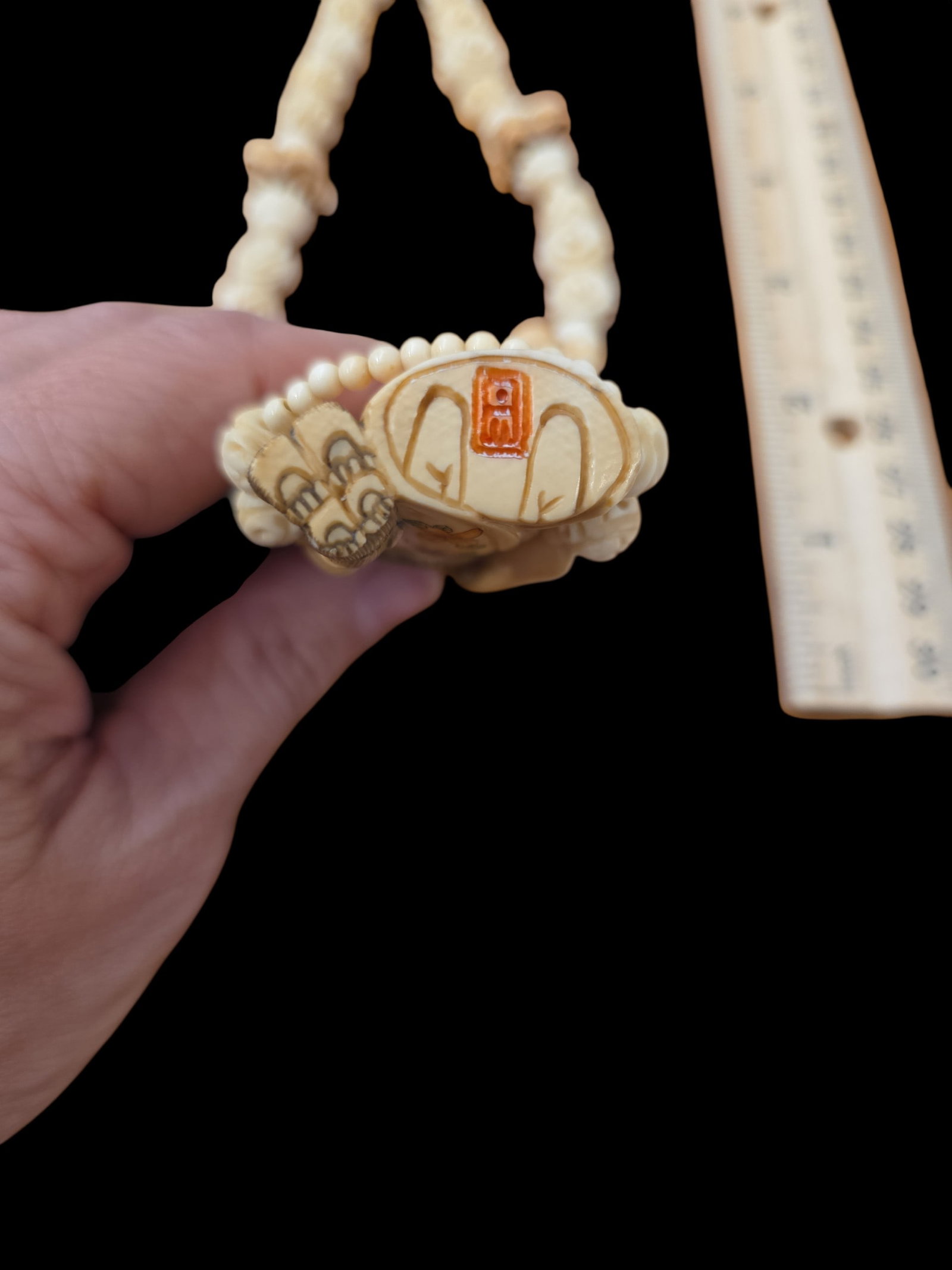 Mid-Century Polychrome Netsuke Beaded Necklace - 3