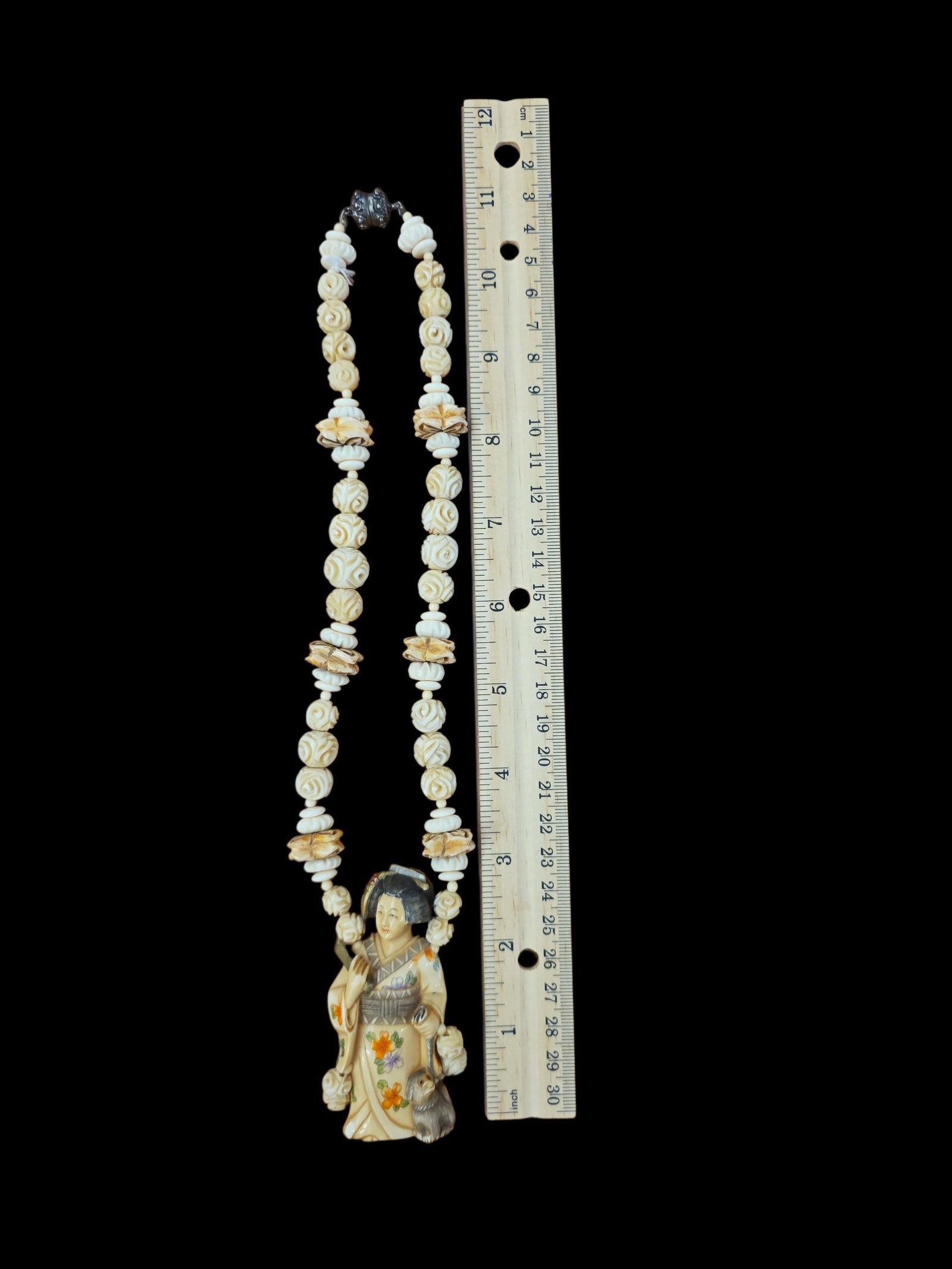 Mid-Century Polychrome Netsuke Beaded Necklace - 4