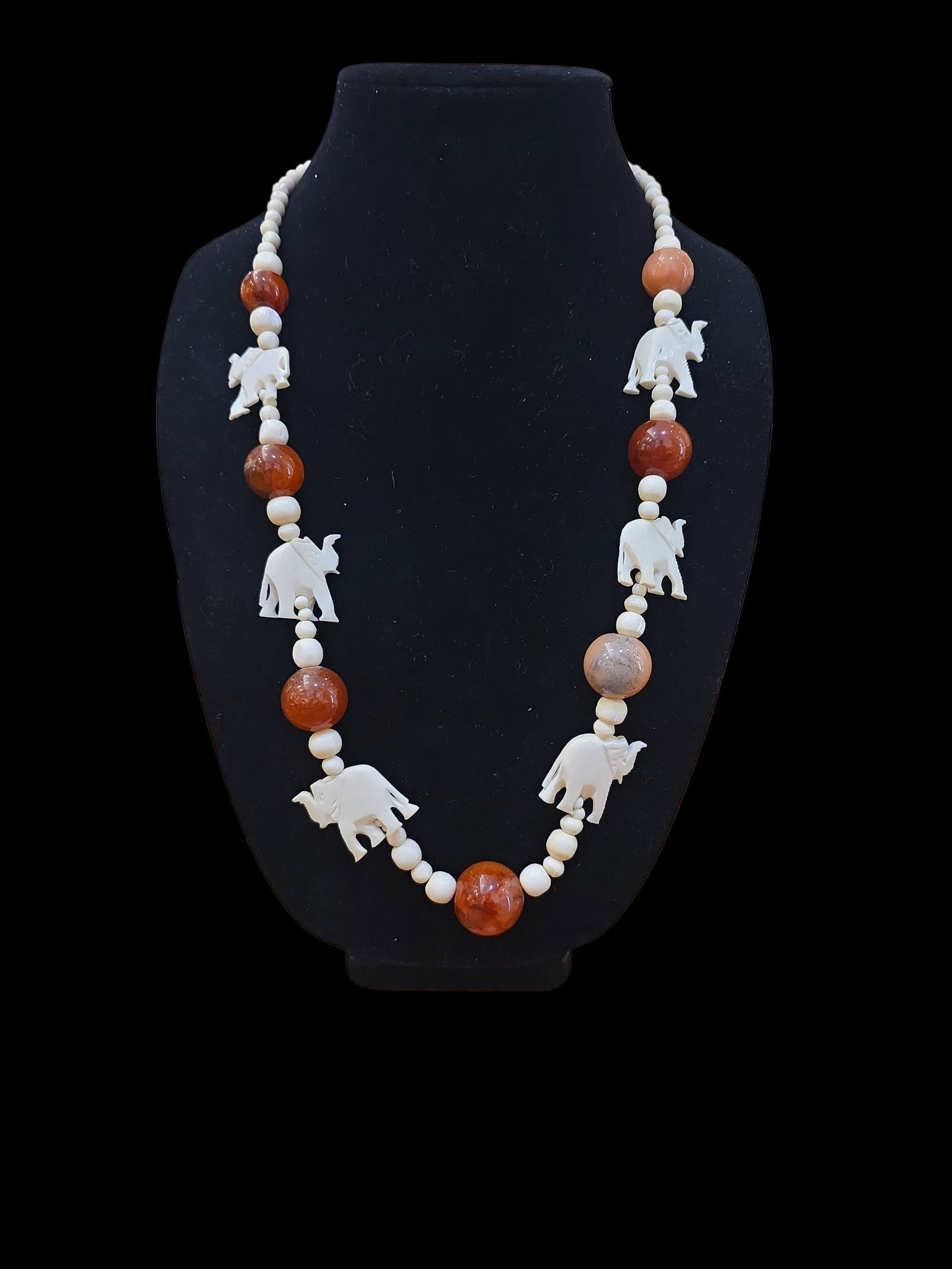 Mid-Century Carnelian Beaded Necklace: 13" Drop Length Mid-Century Carnelian Beaded Necklace, African Carved Beads, Large Carnelian Beads, Mid-Century