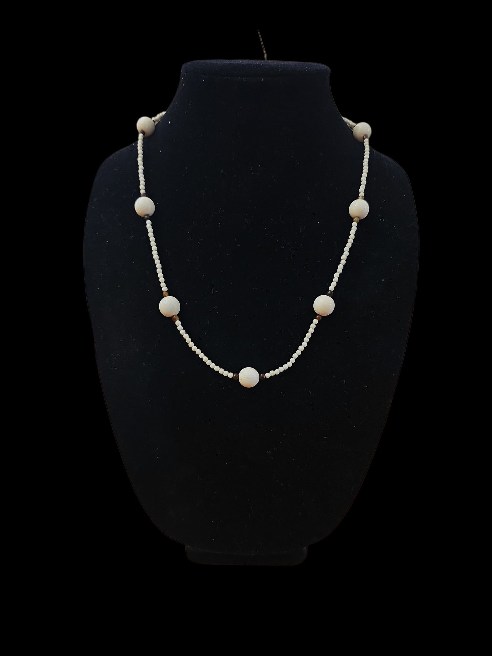 Mid-Century Strand Of Hand Carved Beads And Victorian Tortoise Beads: 11" Drop Length Mid-Century Strand Of Hand Carved Beads And Victorian Tortoise Beads, Round Hand Carved Beads, 11" Drop Length